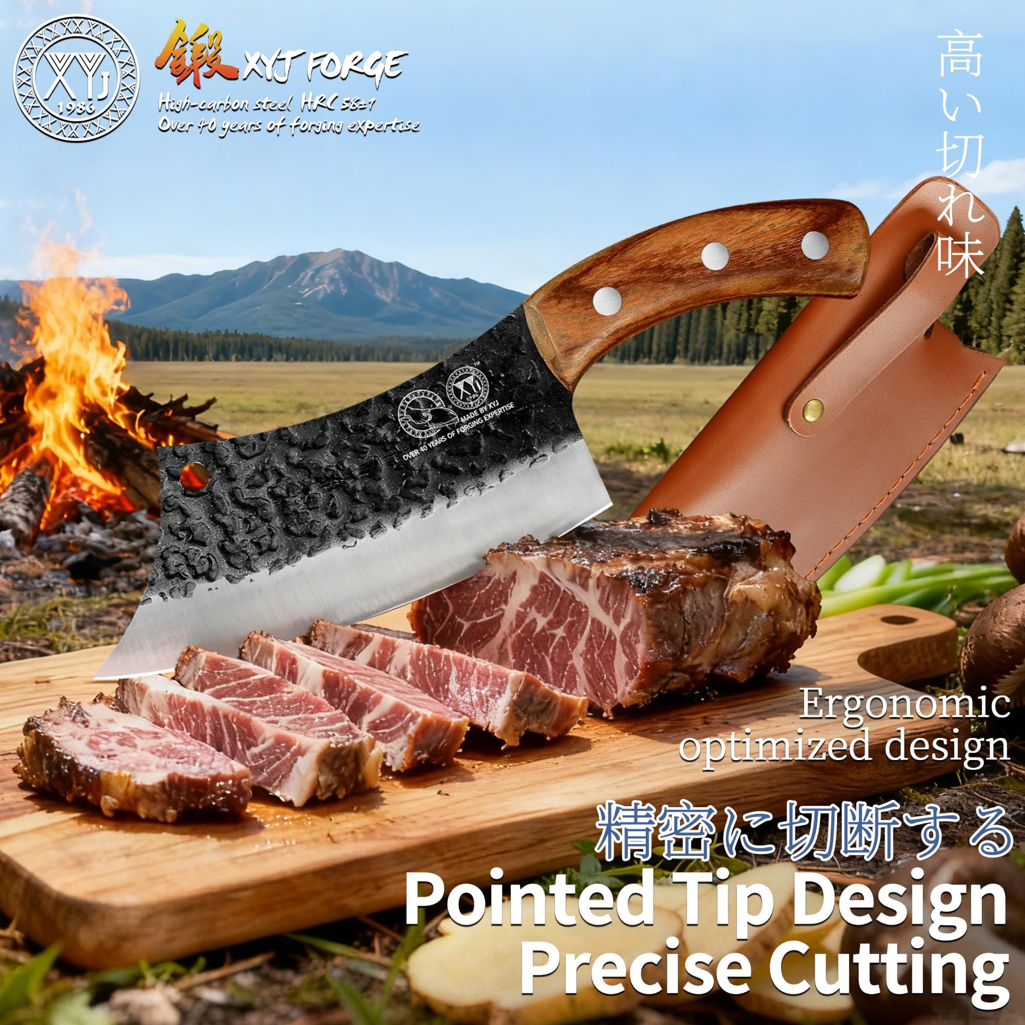 Tactical Kitchen Knife 6.2 Inch Cleaver Chef Knives With Leather Knife Sheath