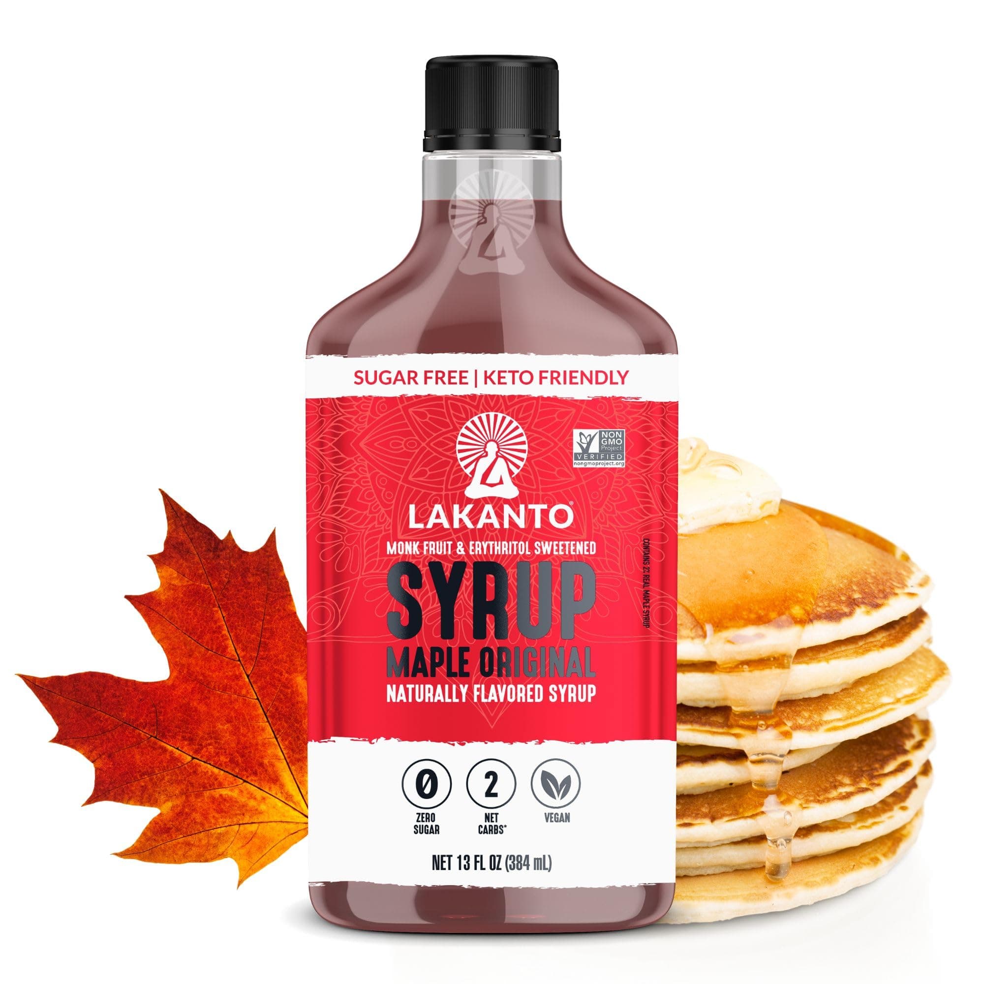 Lakanto Sugar Free Maple Syrup - Monkfruit Sweetener, Keto Diet Friendly, Vegan, 1g Net Carbs, Pancakes, Waffles, Oatmeal, Coffee, Tea, Granola, Frosting, Marinade, Dressing 384ml