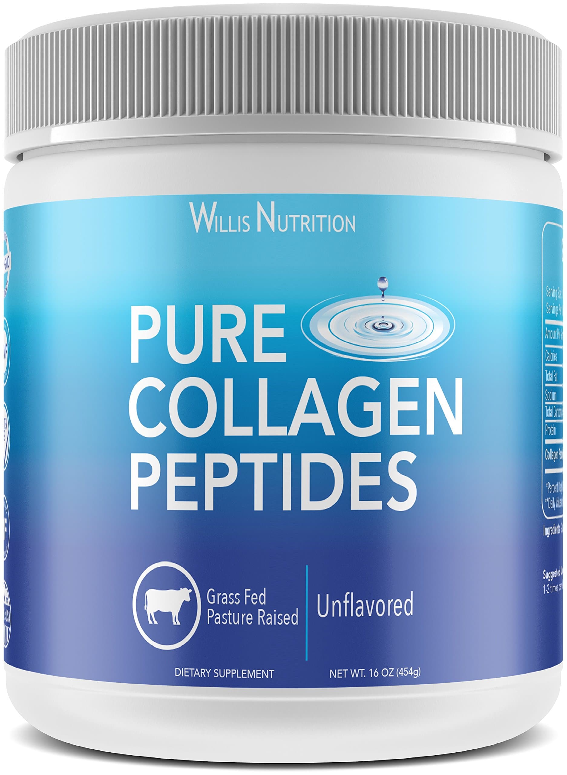 Pure Collagen Powder (16oz) - Grass Fed, Unflavored, Non GMO, Highly Bioavailable Hydrolyzed Collagen Peptides, Gluten Free and Dairy Free Protein