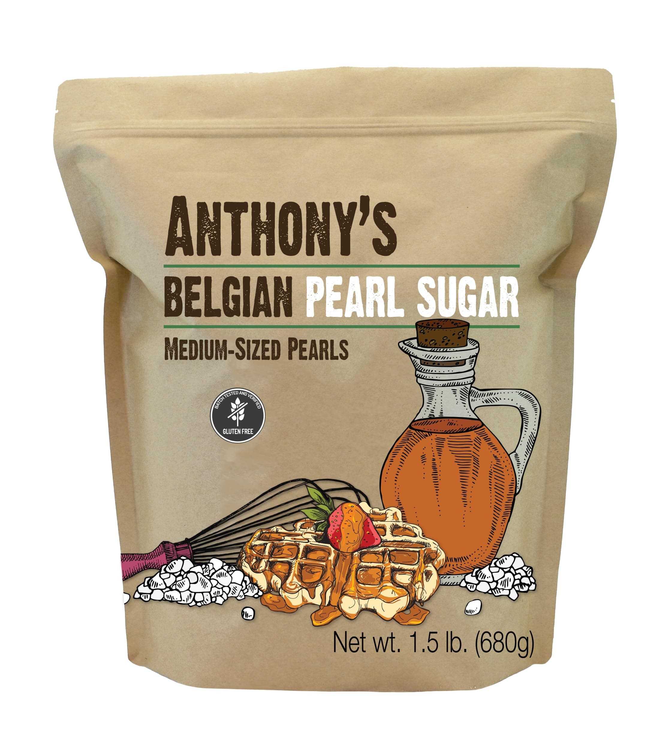 Belgian Pearl Sugar, 1.5 lb, Batch Tested and Verified Gluten Free, Medium Sized Pearls