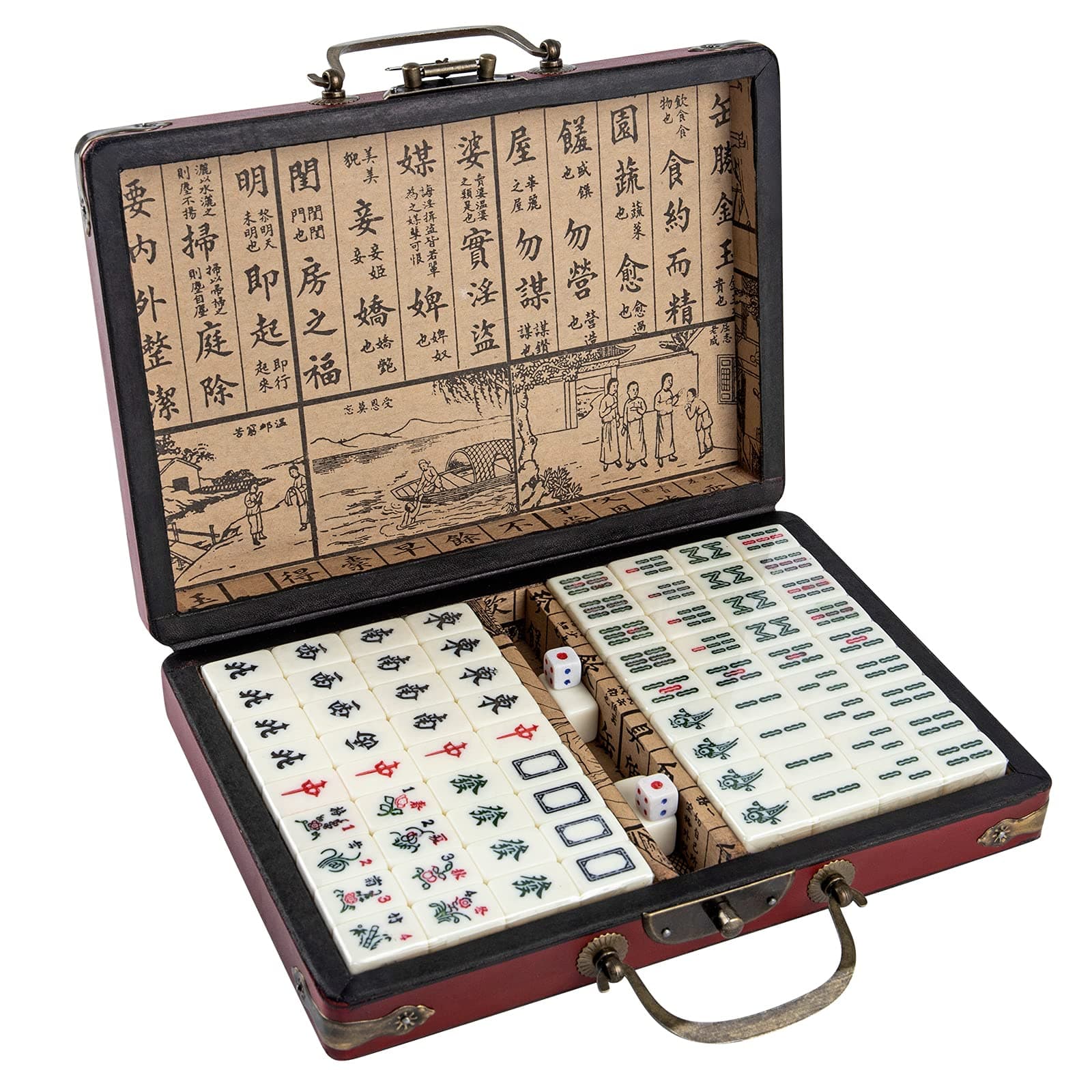 Chinese Mahjong Set,144 Mini Mahjong Sets, Chinese Mahjong Game Set with Dice and Wooden Box, Mahjong Tiles for Travel Party Family Game(Mini Mahjong Tiles Size:0.7"x0.4"x0.5"