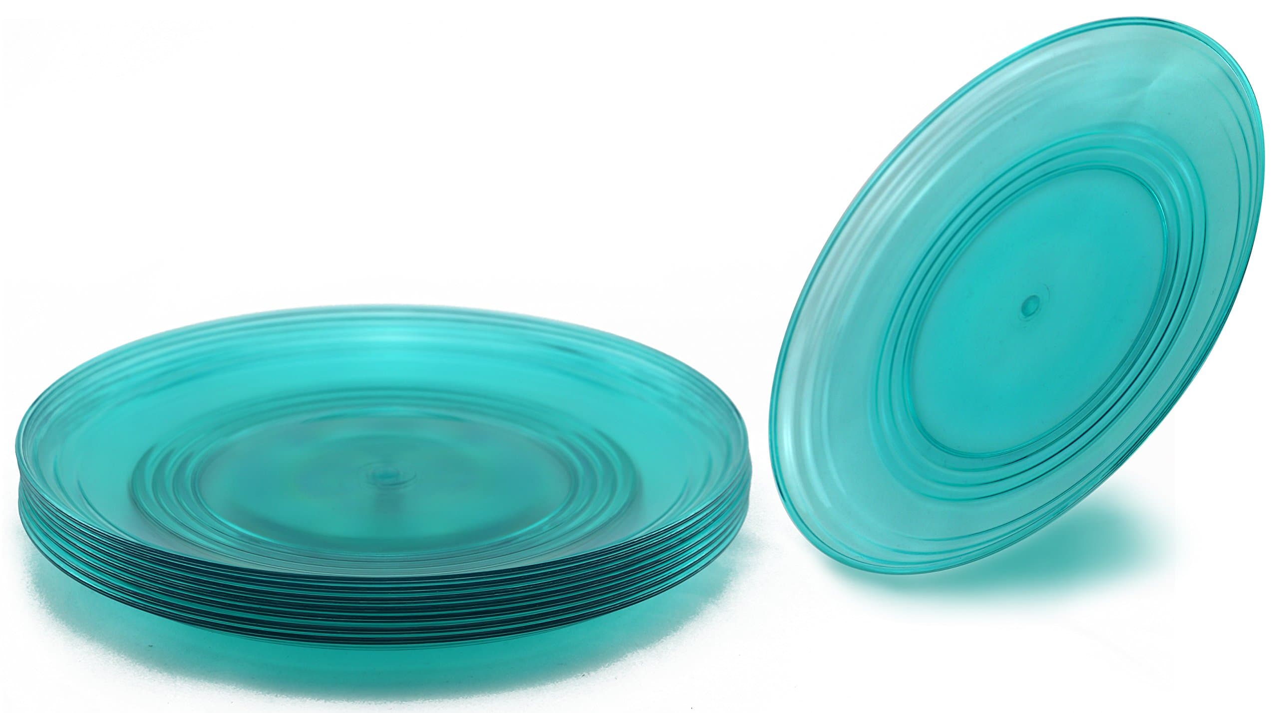 FLEXLINE 8" Kids Plates – Reusable Break-Resistant Plastic Children Snack Dishes – Set of 8 – Teal Blue Color