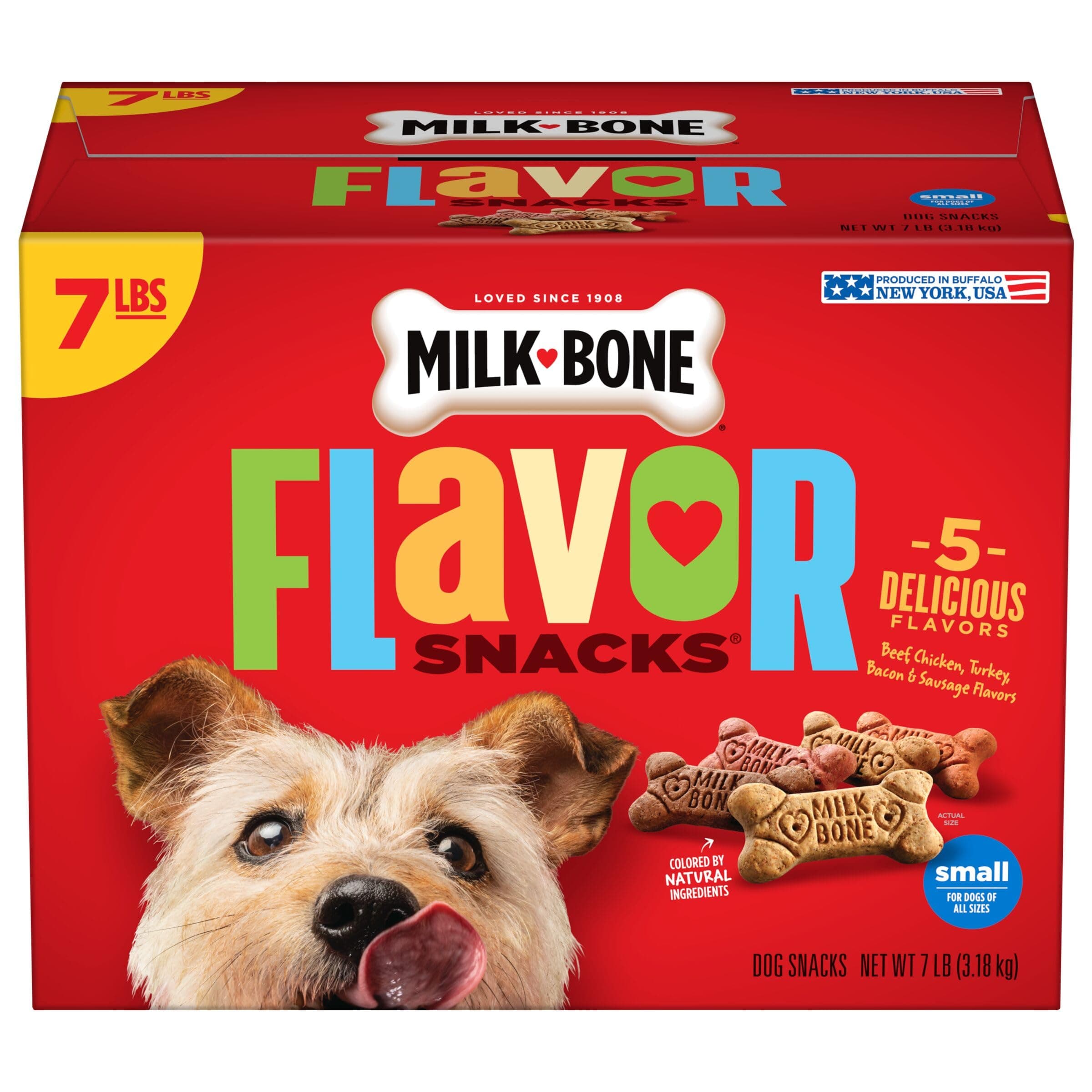 Milk-Bone Flavor Snacks Small Dog Biscuits, Flavored Crunchy Dog Treats, 7 Pound Box