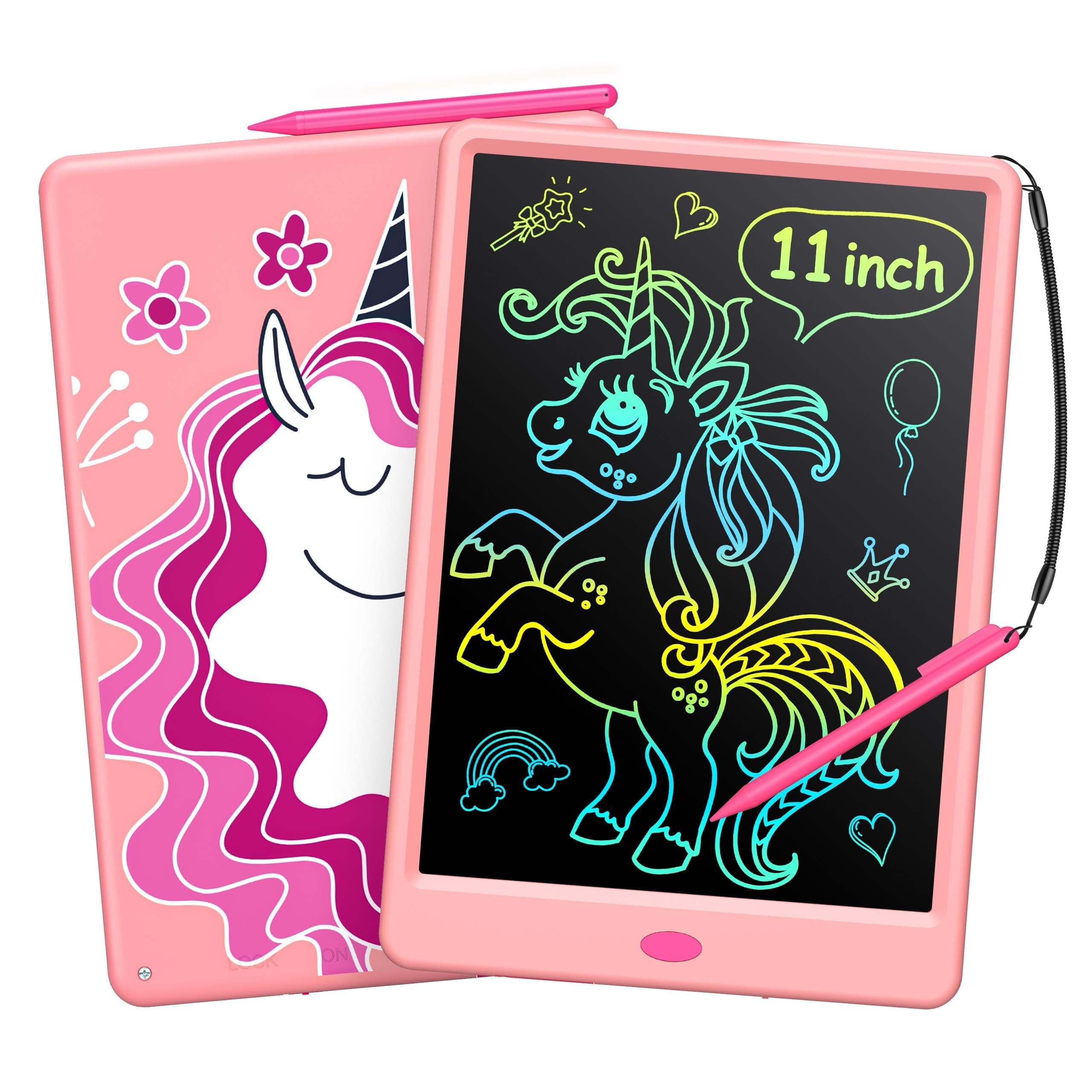 TECJOE Unicorn 11 Inch Drawing Tablet, Kids Travel Game & Learning Toy - Girls/Pink (3-6Years)