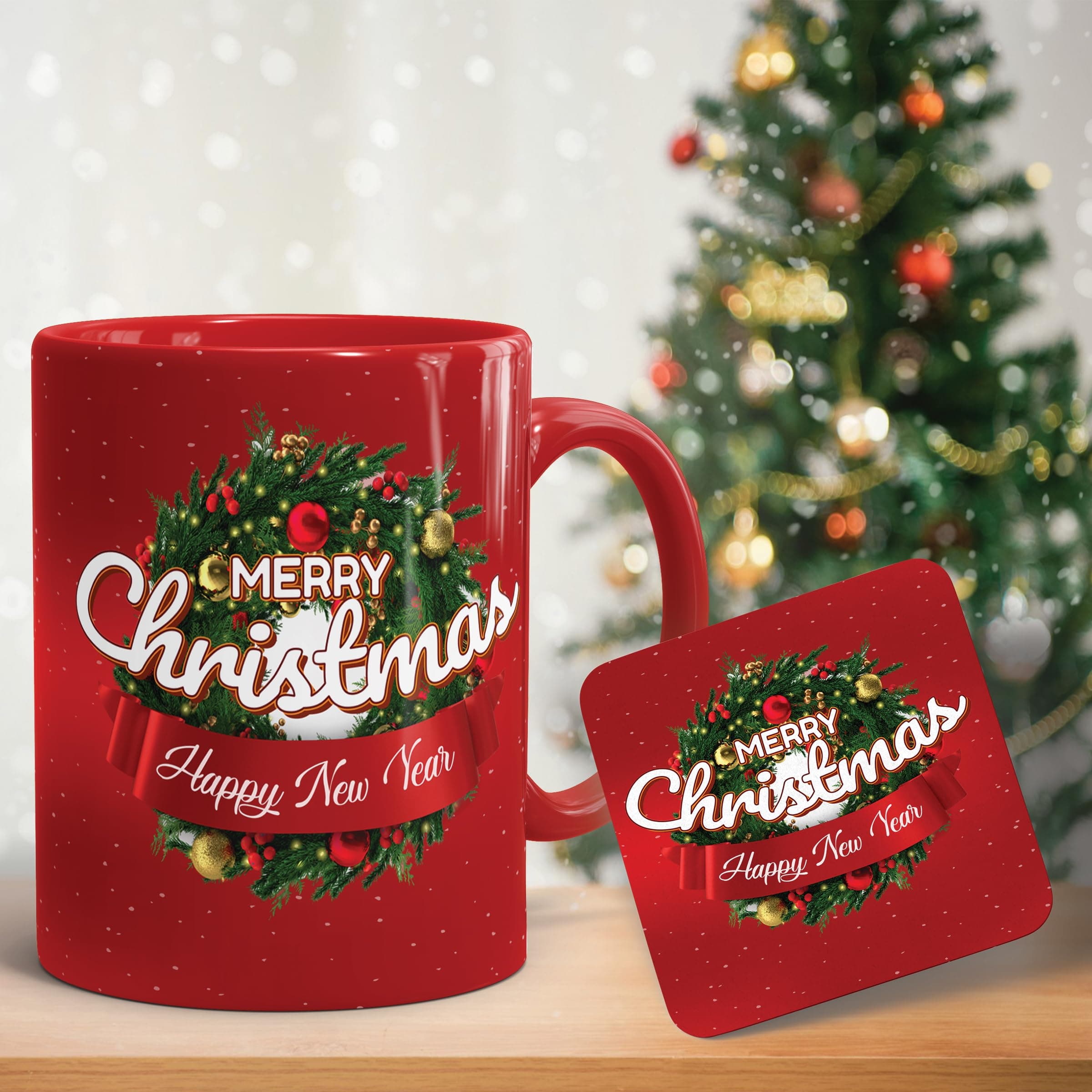 Gift Arcadia Merry Christmas Red Printed Ceramic Coffee Mug & Cup with Coaster | Gift for Christmas | Best Gift - D4