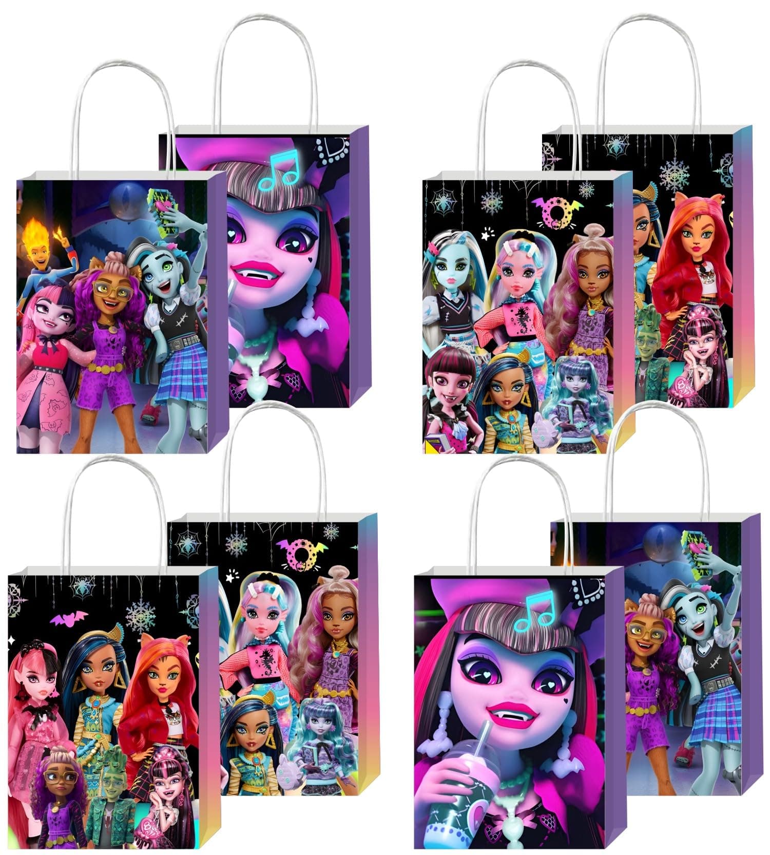 EKIH 12pcs Monster High Party Favor Gift Bags with Handles, Monster High Birthday Party Supplies for Monster High Party Decorations
