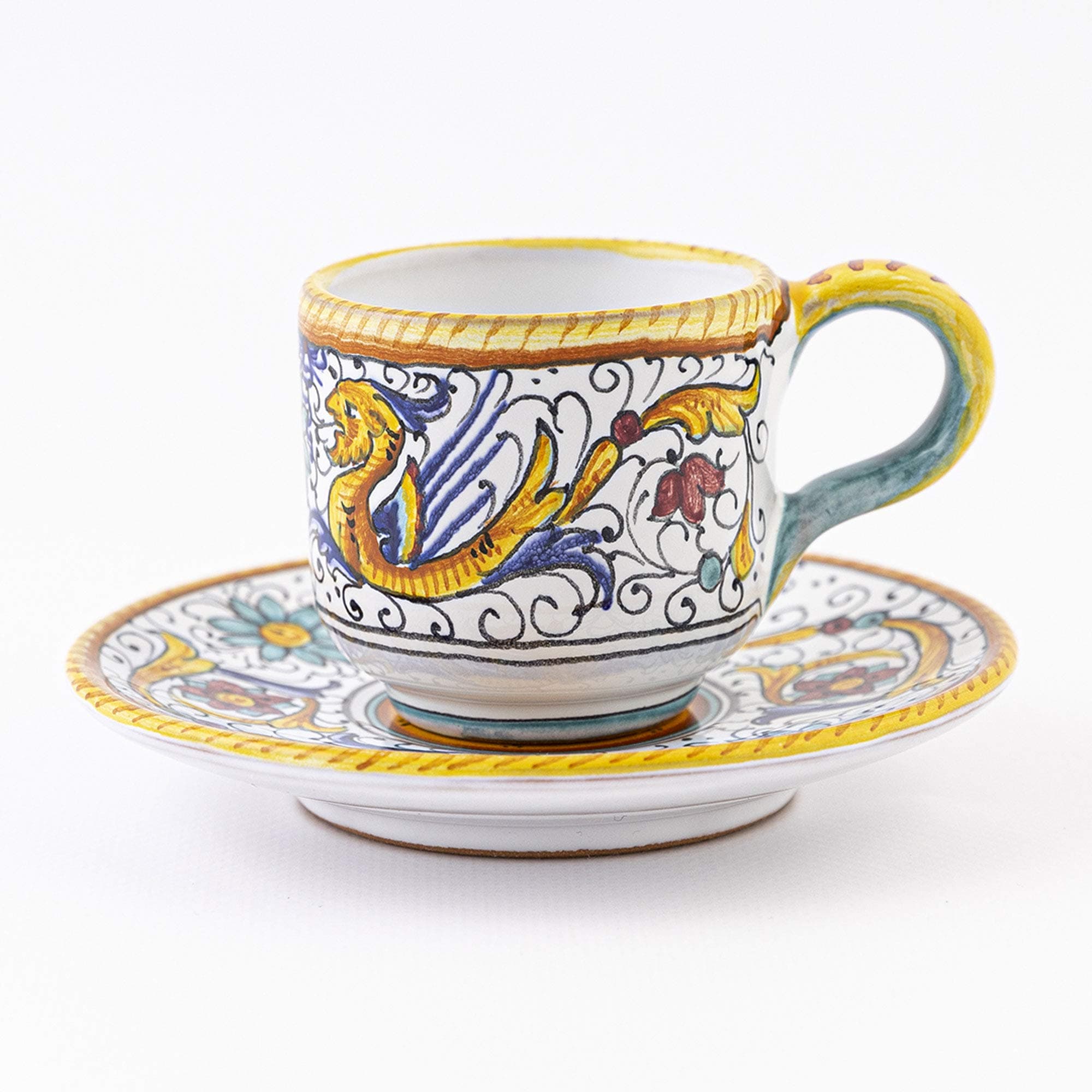 ThatsArte.com - Italian Ceramic Espresso Cup & Saucer Raffaellesco, Deruta - Hand Painted, Handmade Coffee Cup Made in Italy, Deruta Pottery