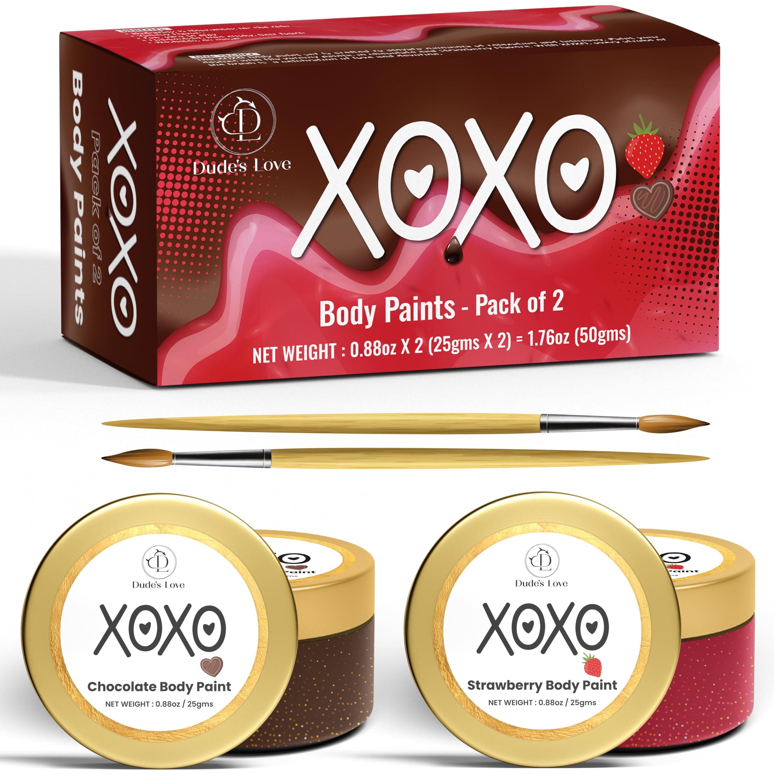 Valentine Day Gift Set - Edible Flavored Body Paints Set for Couples | Stawberry & Chocolate | Pack of 2 – Enhance Fun & Intimacy with Skin-Friendly | Easy-to-Clean (25g x 2) 50gm