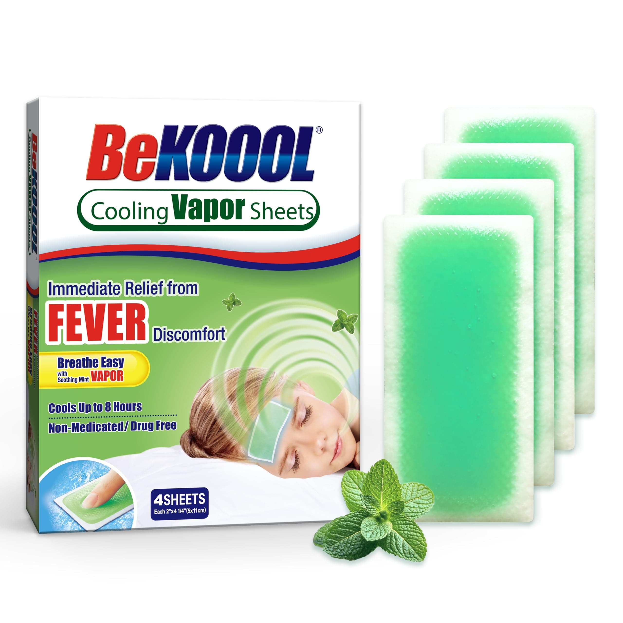 Kids Fever Non-Medicated Cooling Mint Vapor Sheets | 4 Count