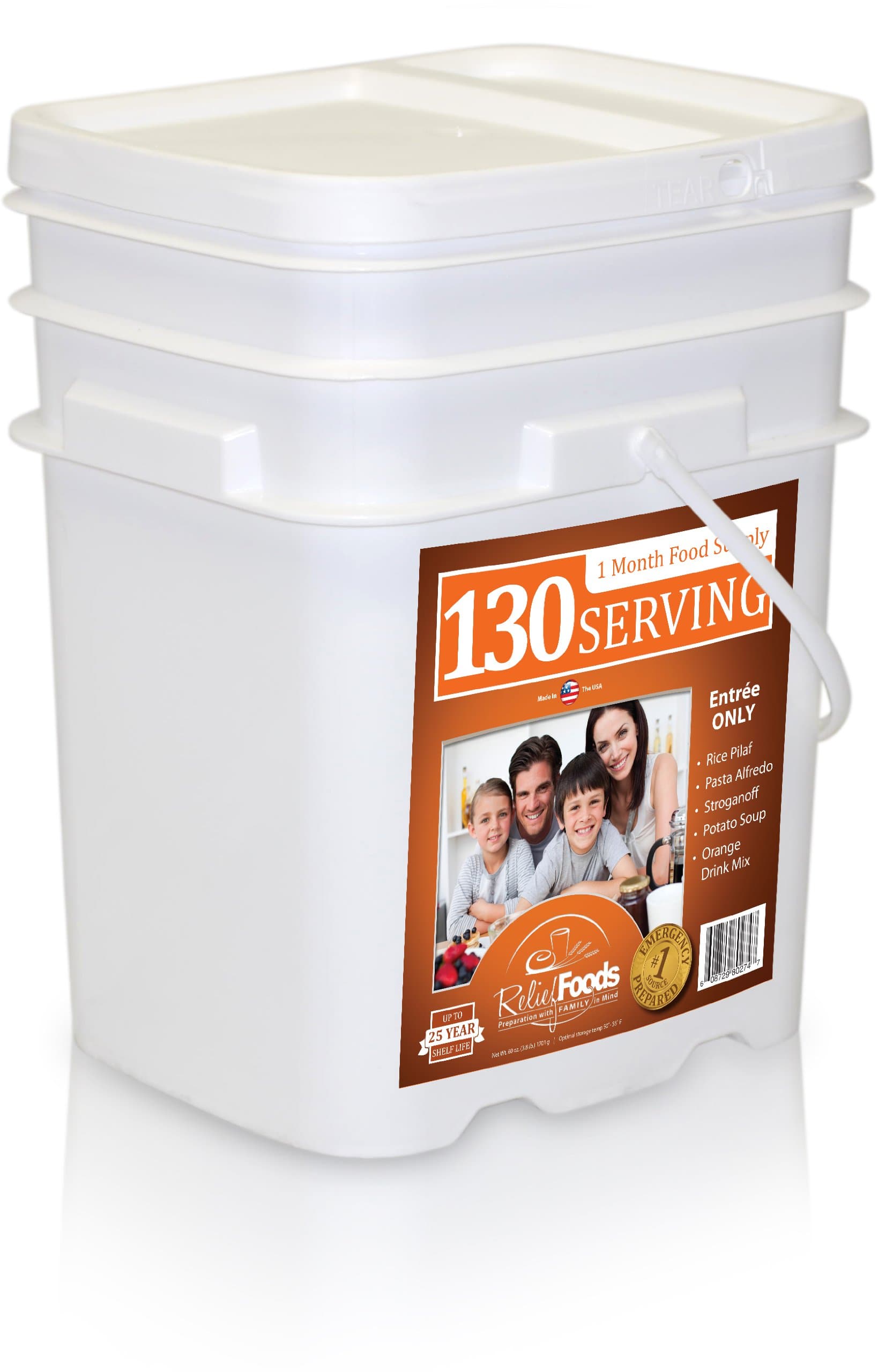 Relief Foods 1 Month Emergency Food Supply All Entrée Meals Bucket (130-Serving)