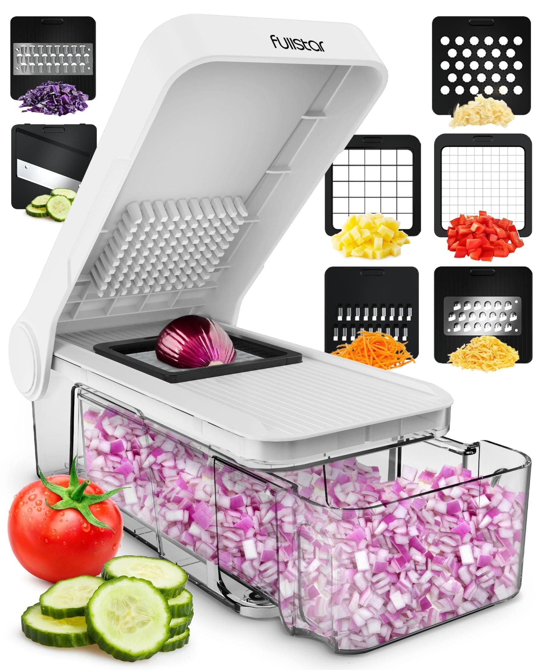 Fullstar Vegetable Chopper & Mandolin Slicer for Kitchen - Food Chopper with Container, Cheese Grater, Home Essentials & Kitchen Gadgets (7 in 1)