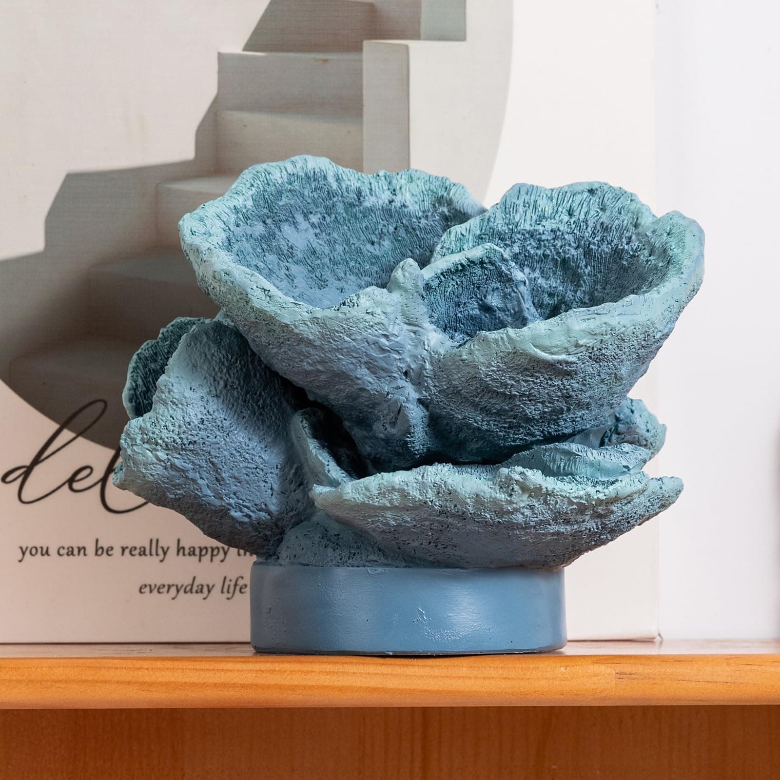 7.4" H Blue Coral Decor, Resin Coral Statue, Nautical Decor for Home, Bedroom, Bathroom, Living Room, Beach/Coastal/Ocean Themed Tabletop Decor