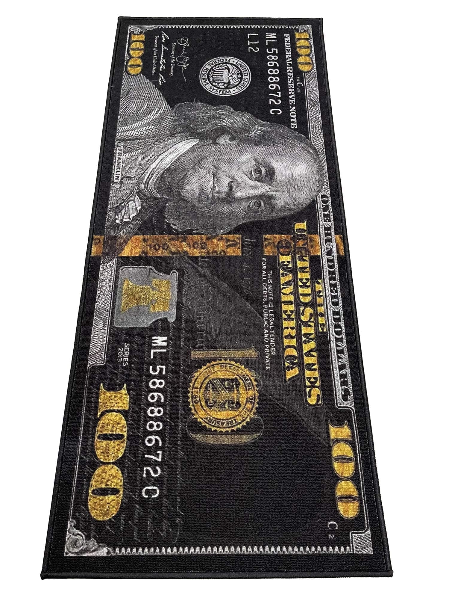 Black Money Rugs 100 Dollar Bill Cool Area Rug Door Mat Runner for Living Room Bedroom Indoor Outdoor Rug 22" x 57"