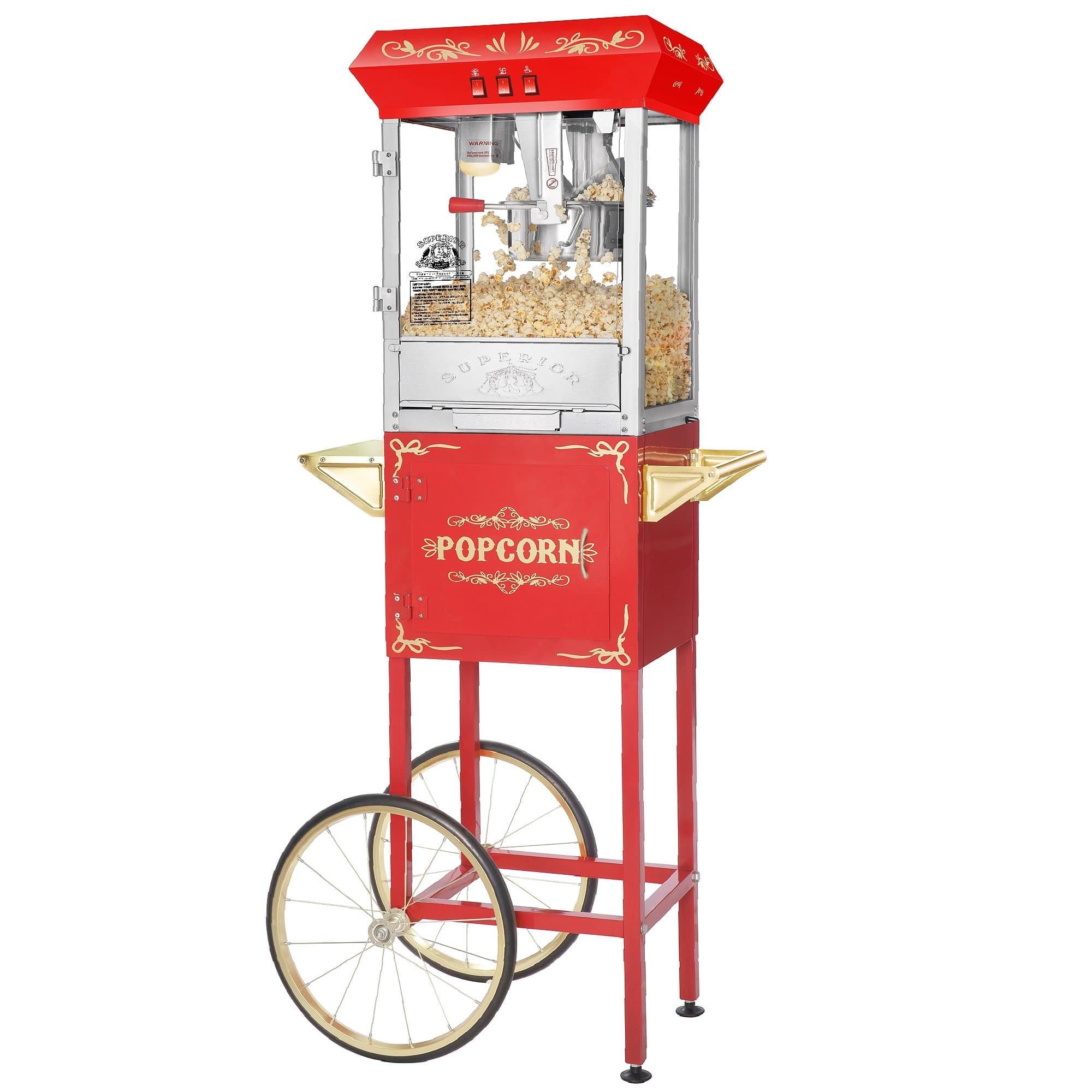 Popcorn Machine with Cart - Carnival 8oz Popper with Stainless-Steel Kettle, Heated Warming Tray, and Old Maids Drawer by Great Northern Popcorn (Red)