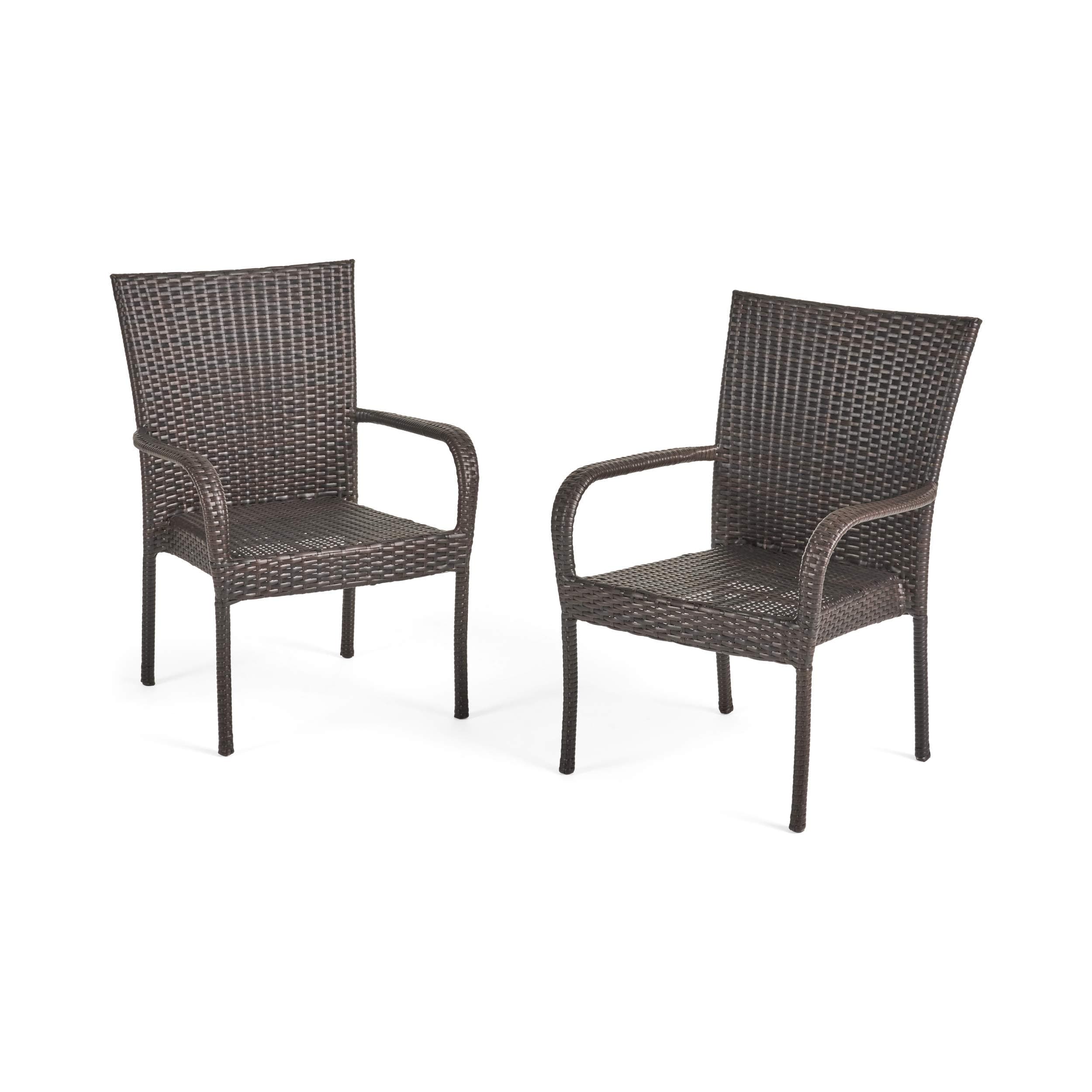 Great Deal Furniture Set of 2 Stackable Outdoor Brown Wicker Dining Chairs