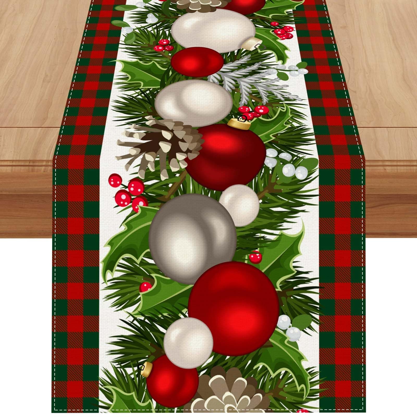 Jiudungs Linen Red and Green Buffalo Check Plaid Christmas Table Runner 72 Inches Long Farmhouse Winter Christmas Xmas Holiday Home Kitchen Table Decorations