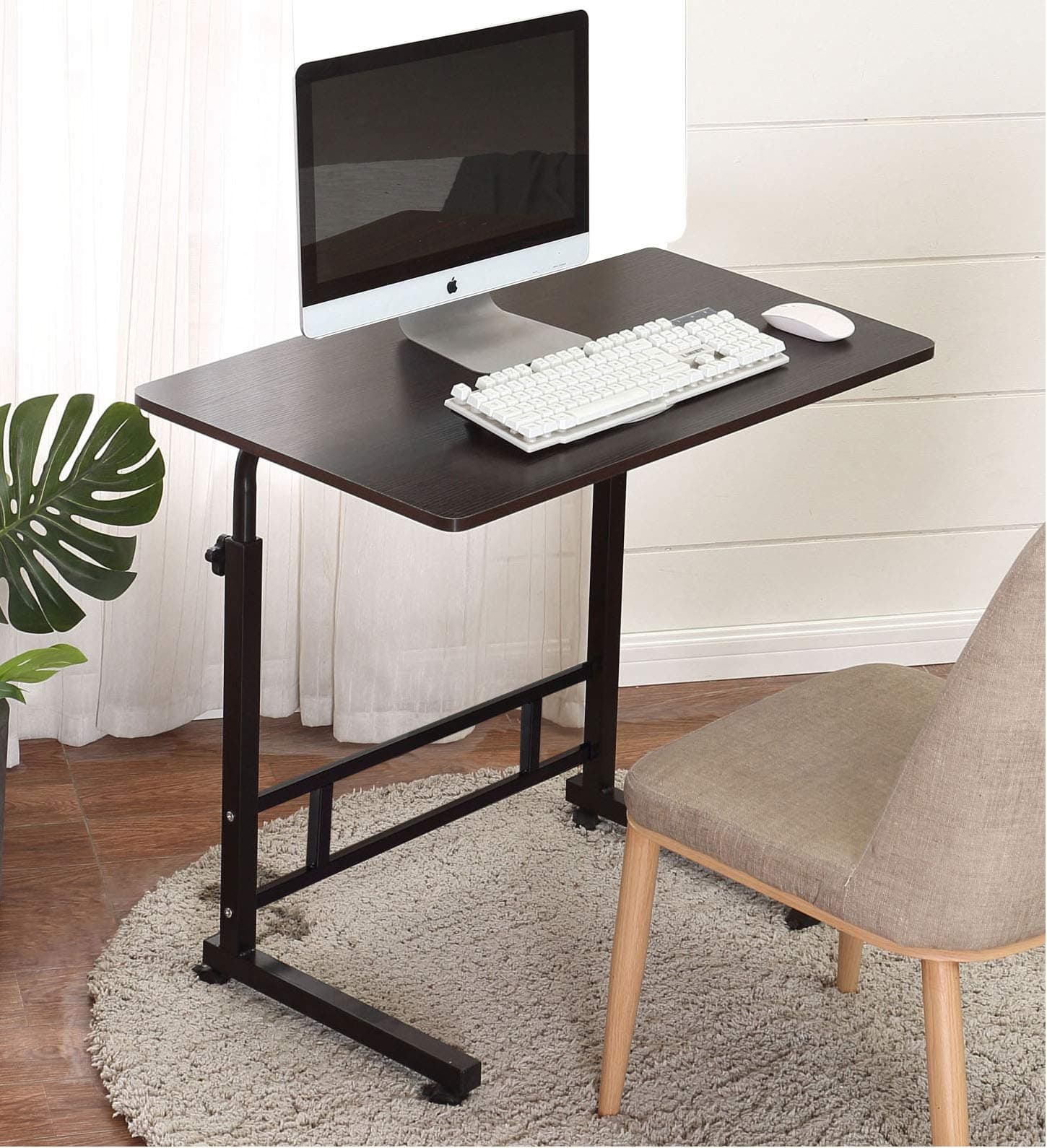 Akway Mobile Laptop Desk Cart 31.5 x 19.6 inches Height Adjustable Small Rolling Desk Laptop Desk Stand Bed Table for Eating and Laptops, Black