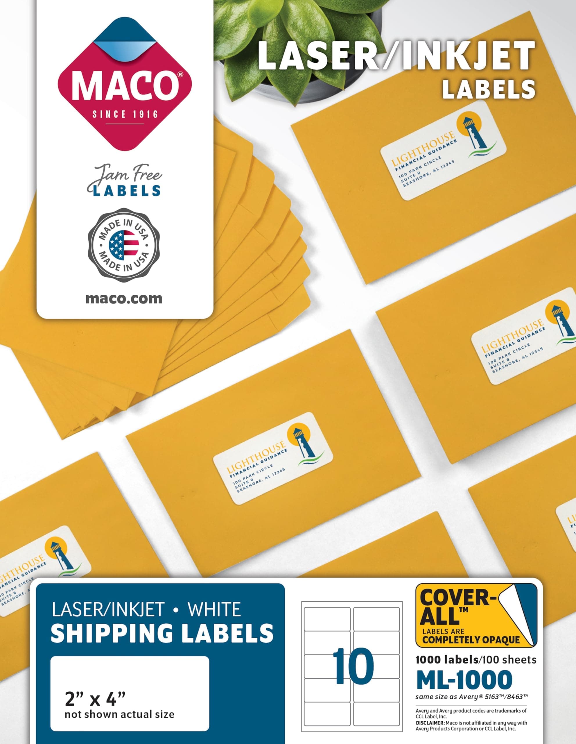 - MACO Printable Labels for Shipping - Laser/Ink Jet Compatible Shipping Labels, 10 per Sheet, 2" x 4", Box of 100 Pages/1000 Labels, White