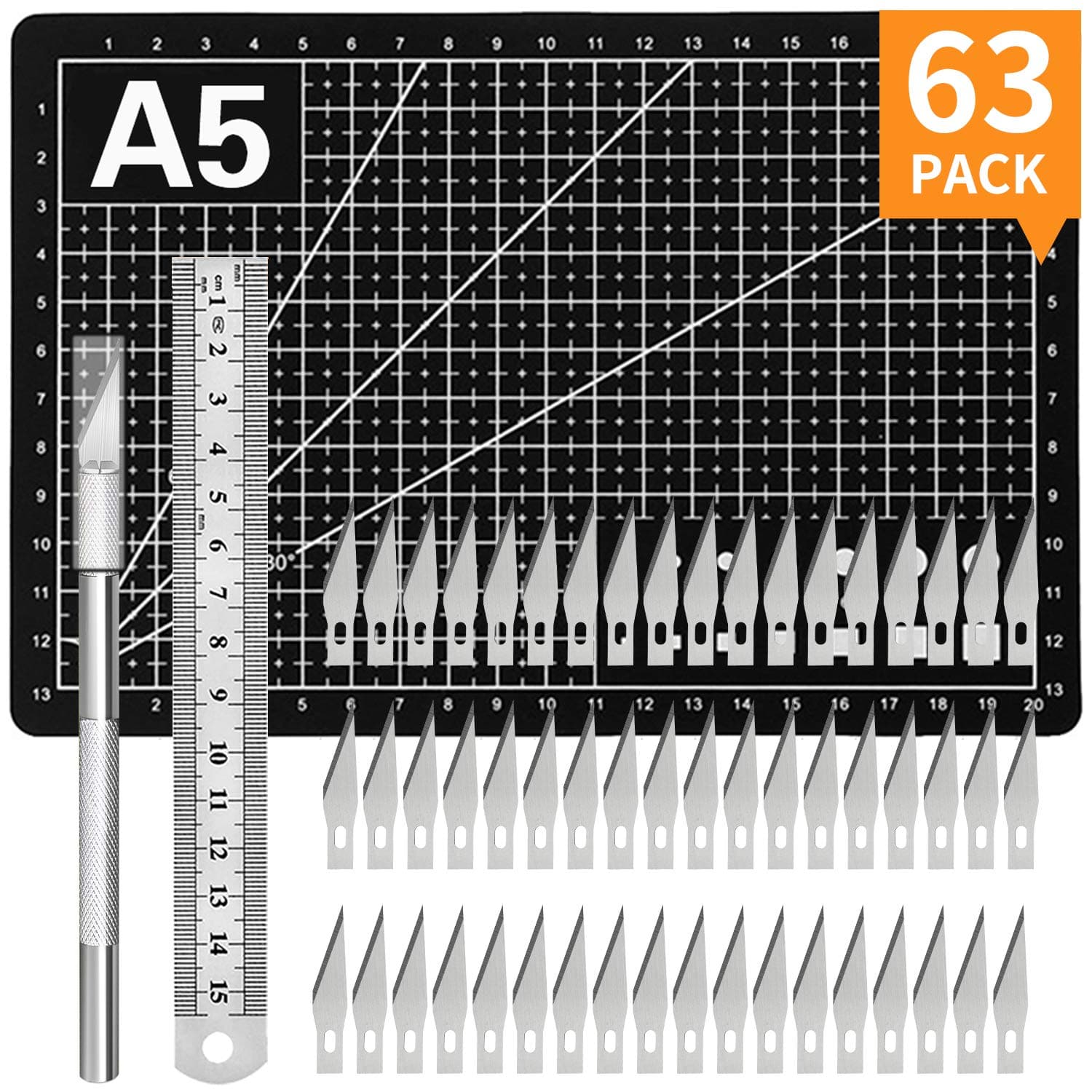 63 Pack Exacto Knife Craft Knife Kit with 60 PCS Hobby Knife Replacement Blades, Hobby Knife Precision Knife Exacto Knife Set for DIY Craft, Scrapbooking, Art Work Cutting