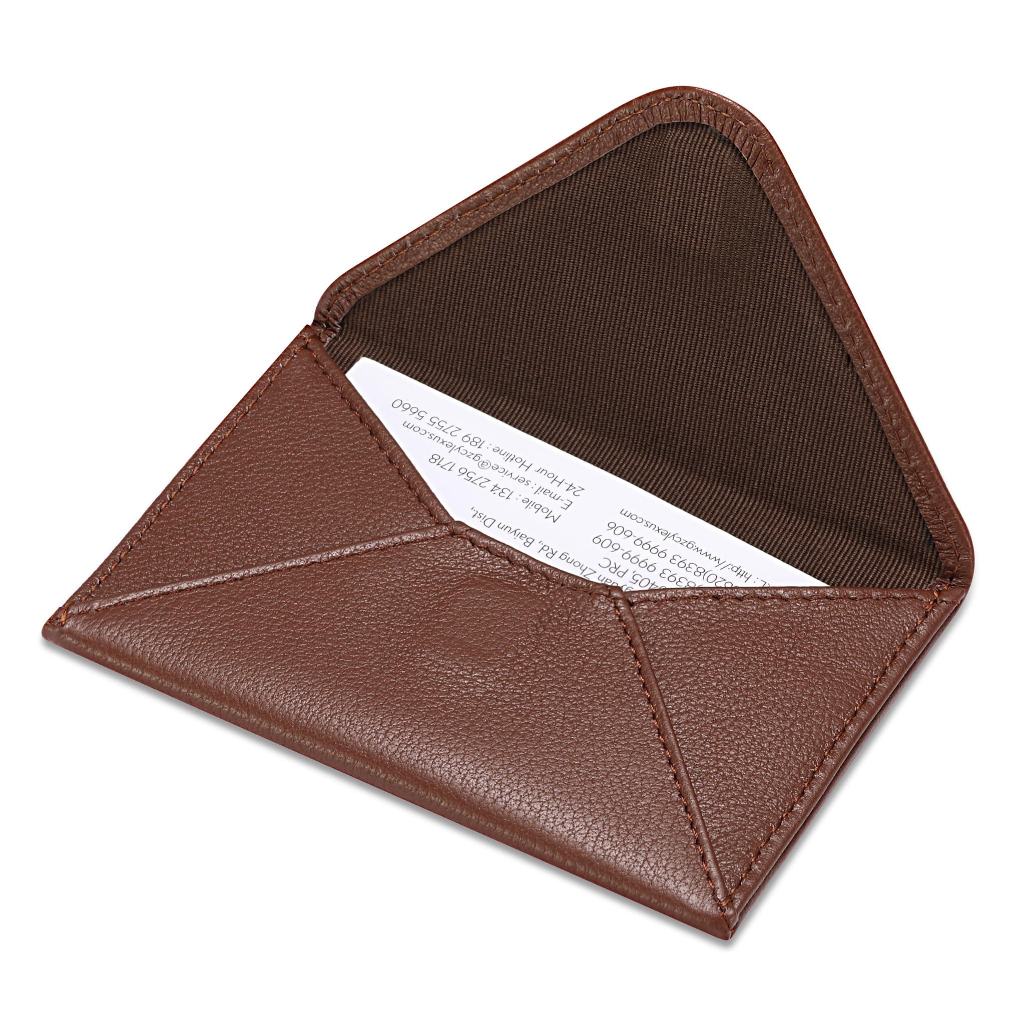 HISCOW Envelope Business Card Case with Magnet Closure - Italian Calfskin (Coffee)