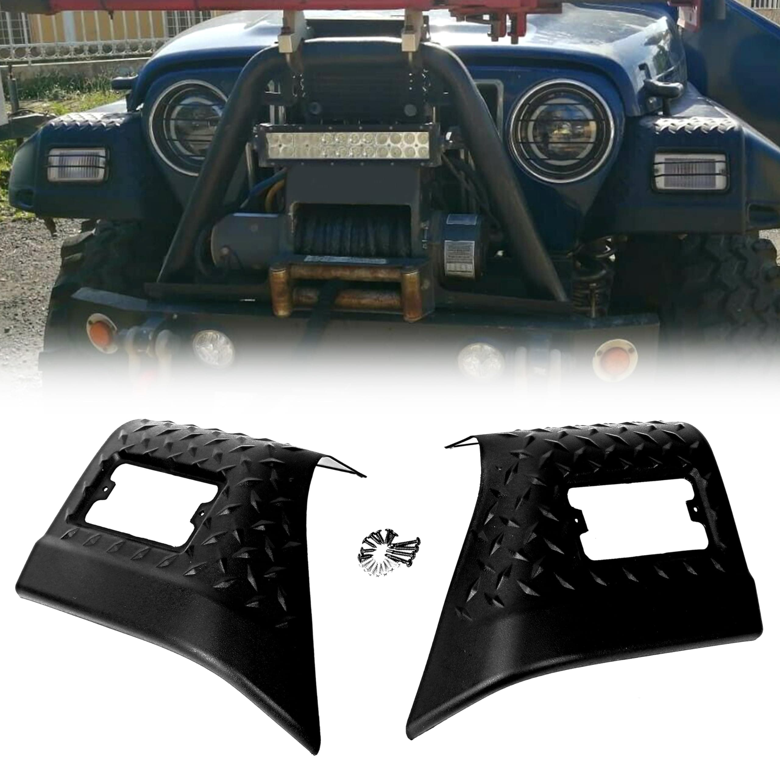 KUAFU Fender Bug Chip Guards Front Body Armor Compatible with 1997-2006 Jeep Wrangler TJ Replacement for 11650.20 Black Textured