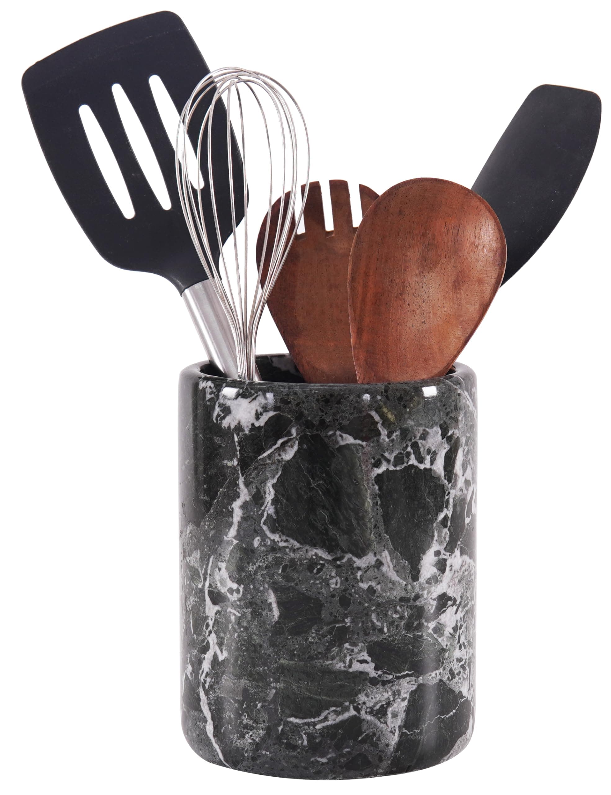 Handmade Black Marble Utensil Holder – 6.5 Inch Kitchen Counter Spatula & Spoon Jar, Durable Cooking Utensils Organizer, Stylish Kitchen Caddy & Essentials Holder