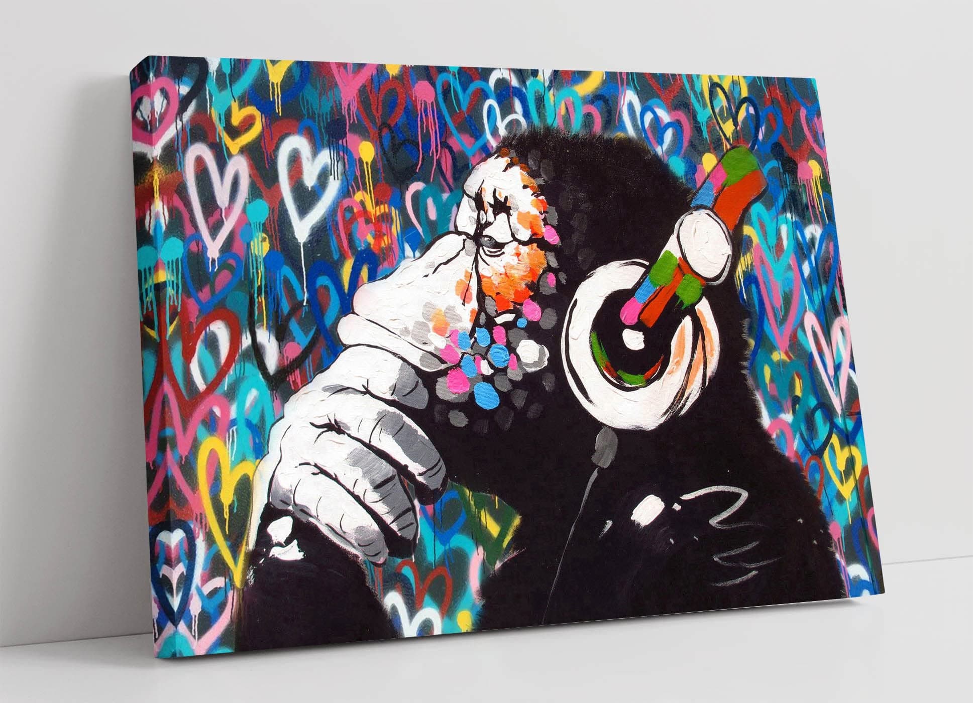 MONKEY DJ BANKSY LOVE WALL CANVAS STREET WALL ART PRINT ARTWORK - GORILLA (24in x 16in / 60cm x 40cm)