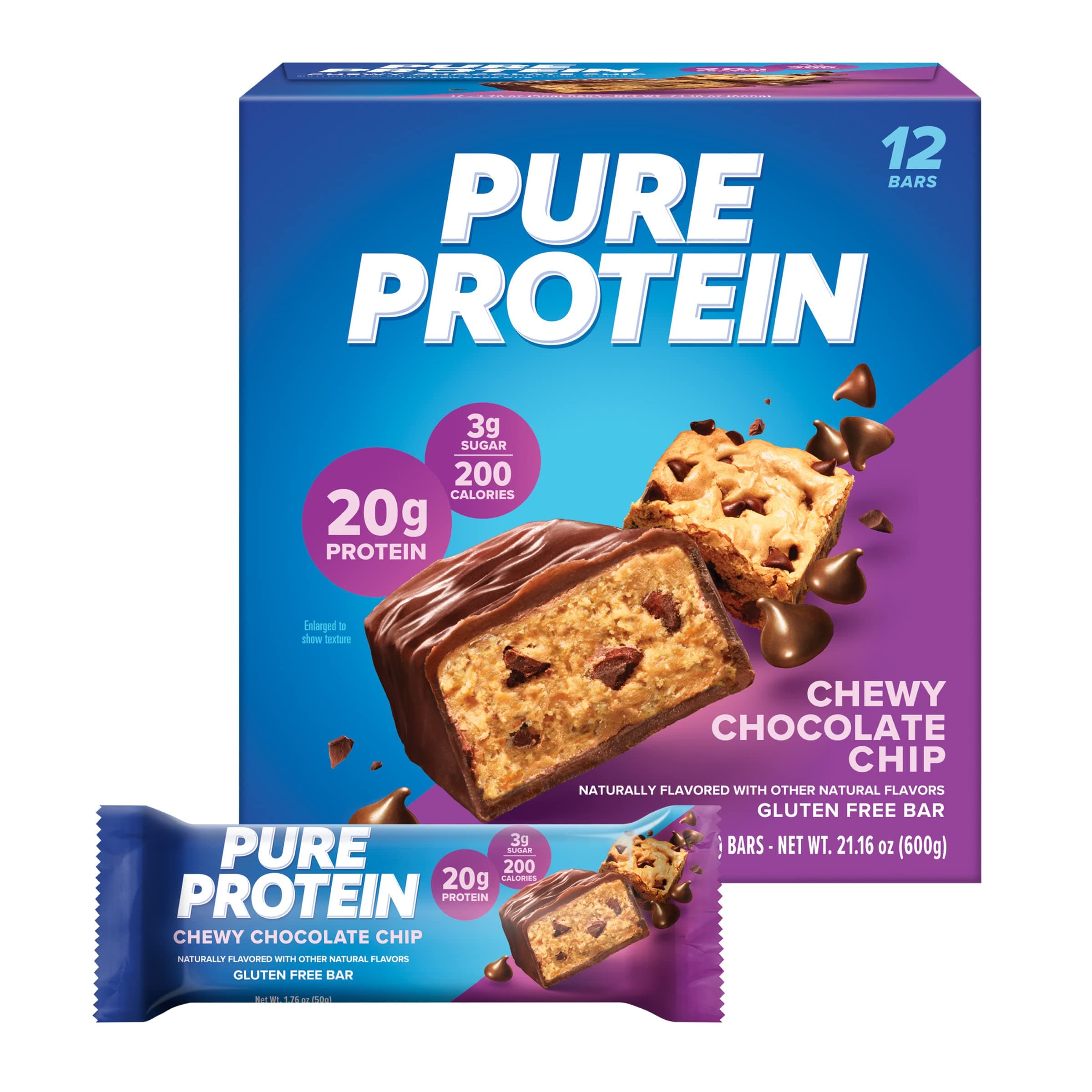 Pure Protein Bars, High Protein, Nutritious Snacks To Support Energy, Low Sugar, Gluten Free, 1.76Oz, 12 Pack