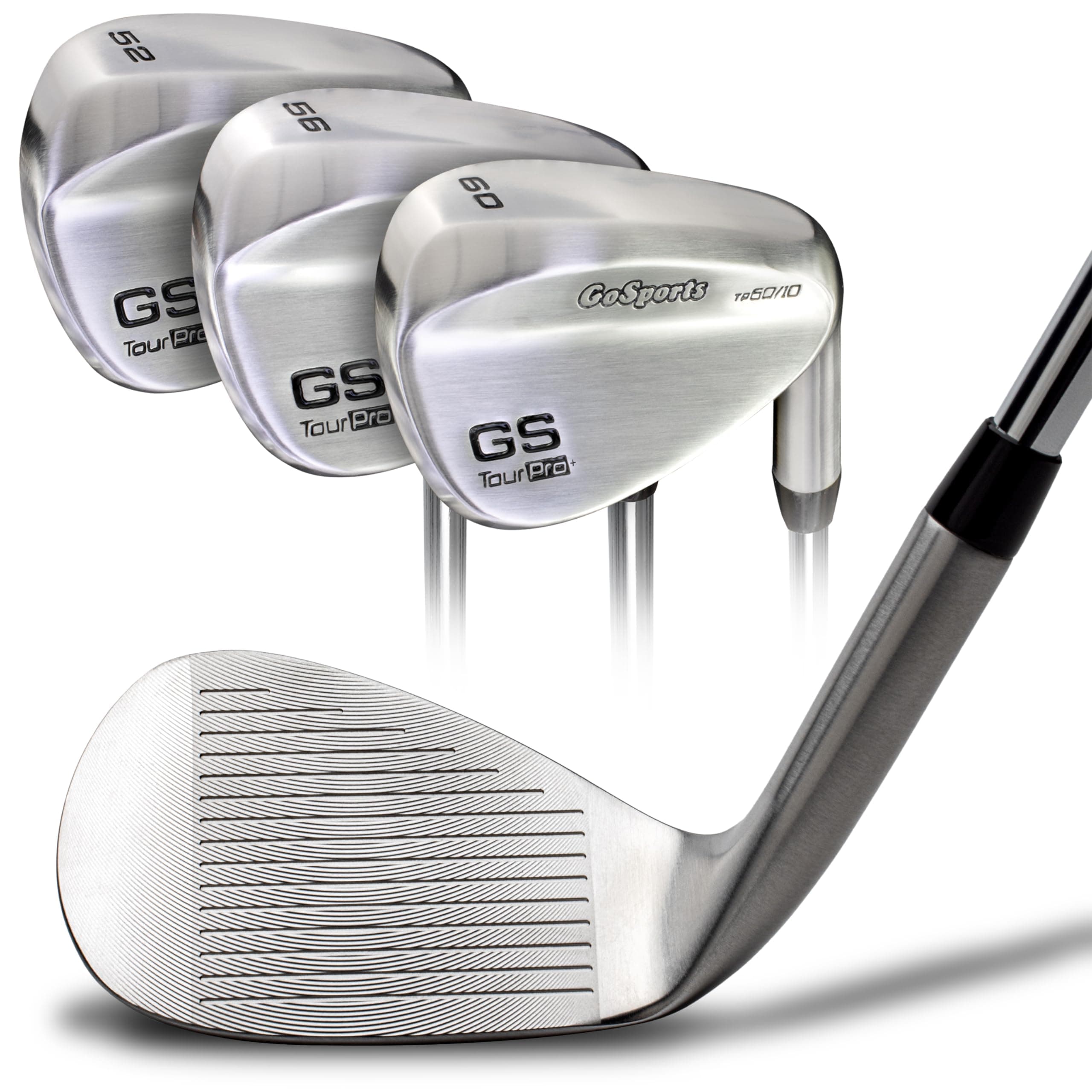GoSports Illegal Max Spin Golf Wedge Set - Men's Right Handed Sand, Lob, Gap Wedge, Brushed Stainless