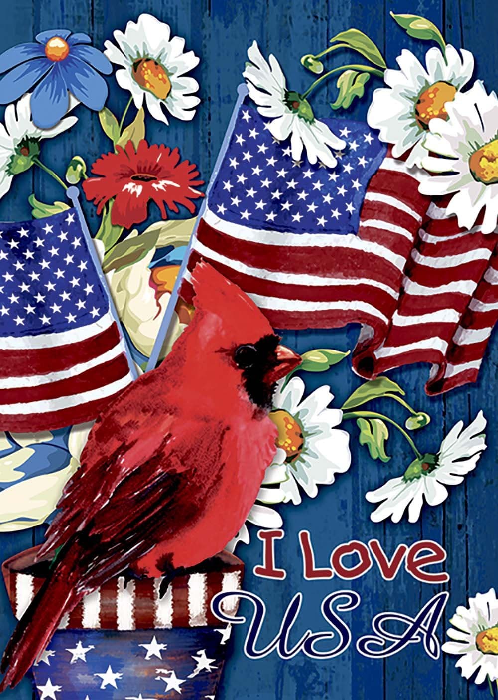 Morigins Cardinal Glory Double-Sided God Bless America Yard Flag Decorative Patriotic Summer July 4 House Flag 28x40 Inch