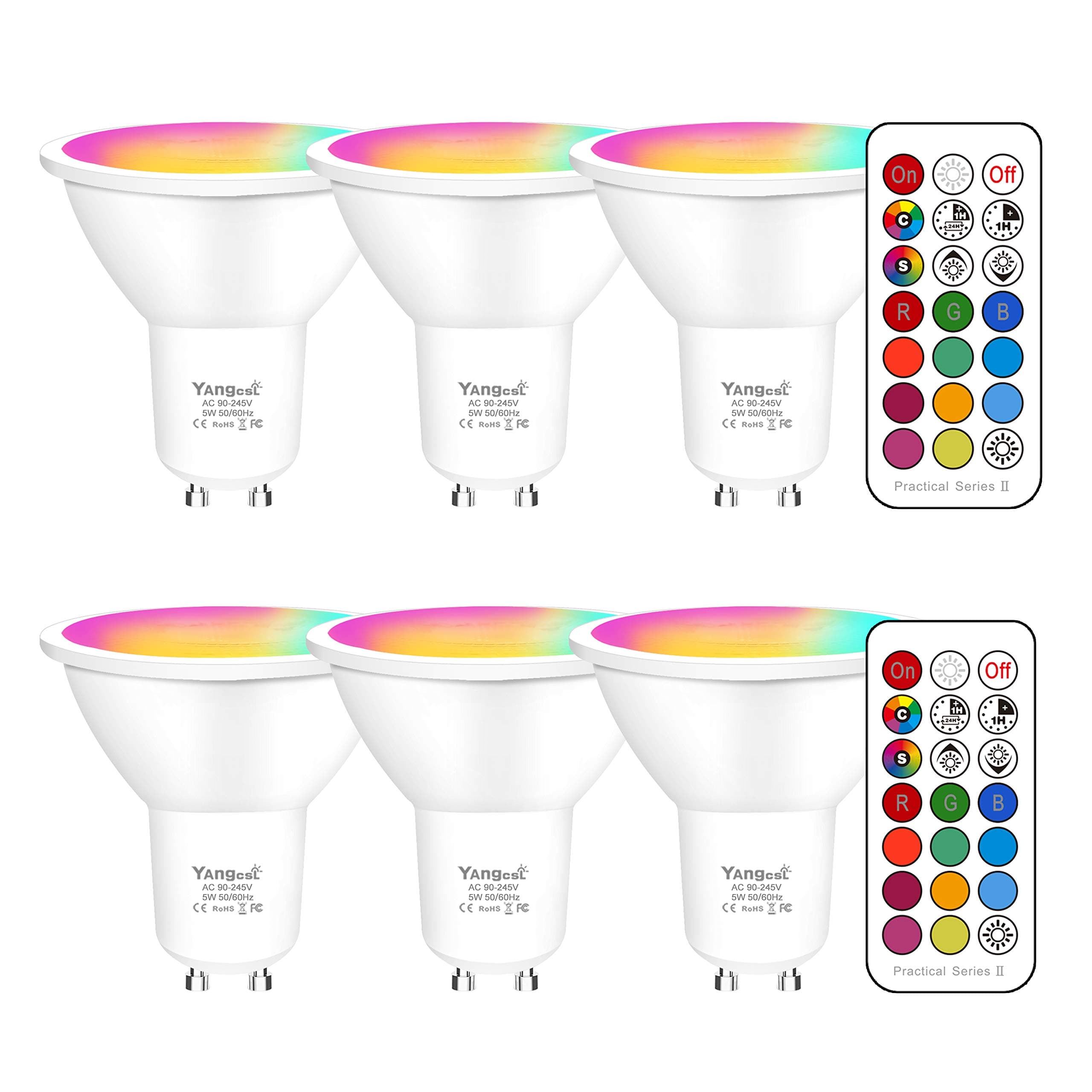 GU10 LED Bulbs 40W Equivalent 400LM, Color Changing Spot Light Bulb with Remote, RGB + Warm White, 45° Beam Angle and Memory, Mood Ambiance Lighting (6 Pack)