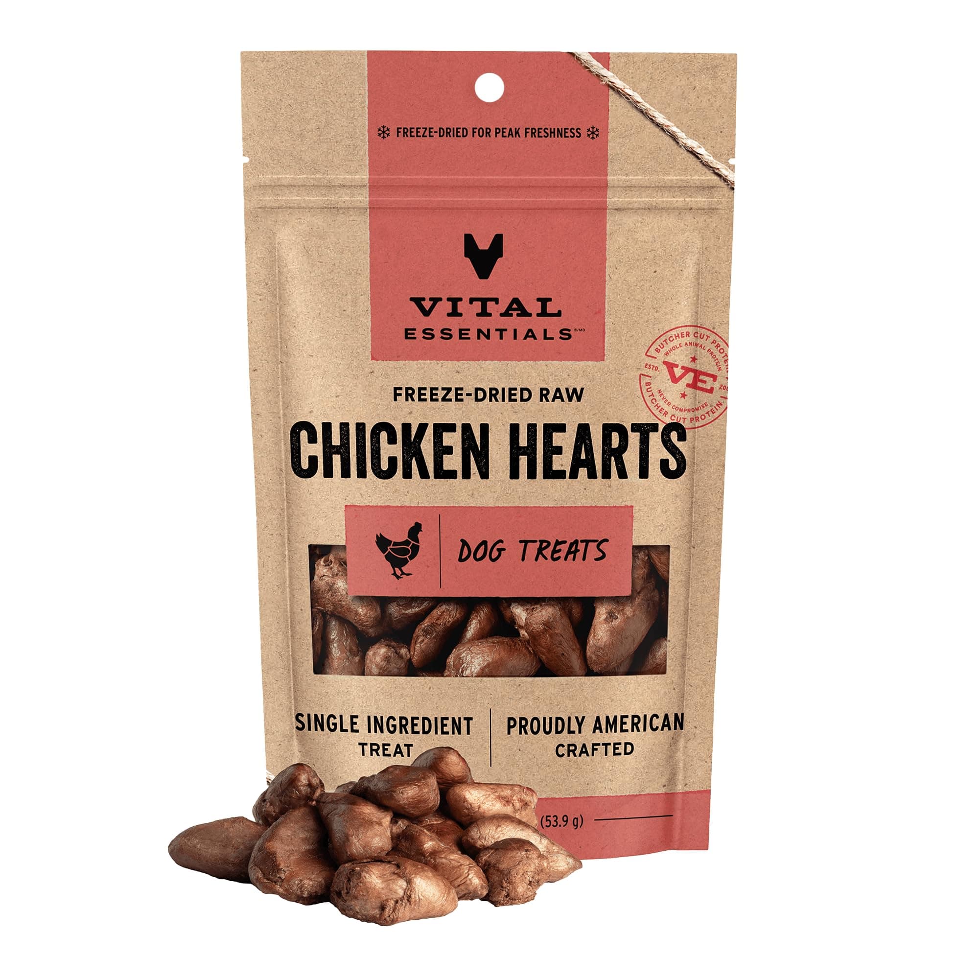 Single Ingredient Chicken Hearts Dog Treats, 1.9 oz | Freeze-Dried Raw | Premium Quality High Protein Training Treats | Grain Free, Gluten Free, Filler Free