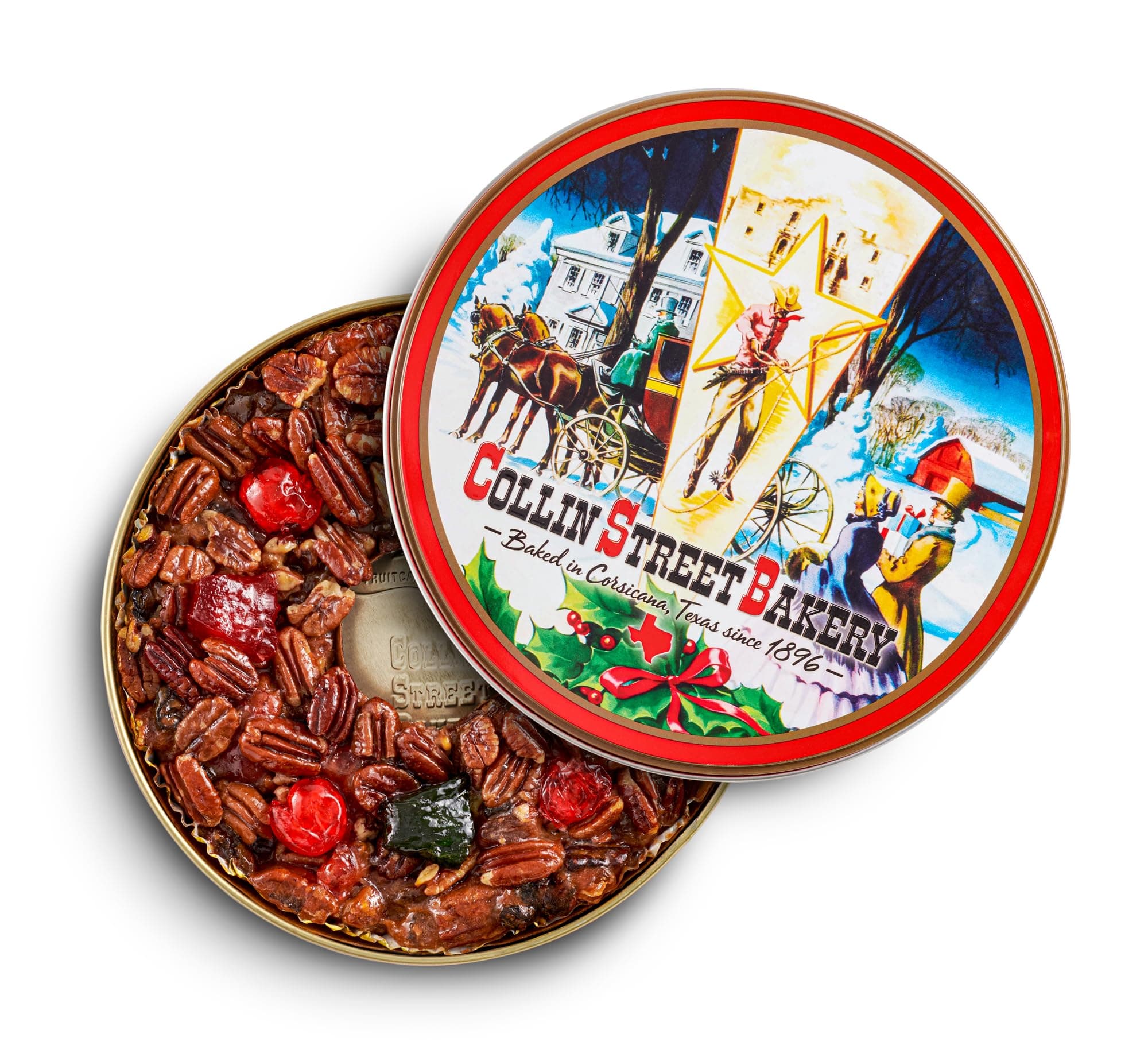 Collin Street Bakery Classic Fruitcake (1 lb 14 oz) in Collectible Gift Tin - S101 Regular Size 7” Cake with Pecans, Cherries, Papaya, Raisins, & Honey