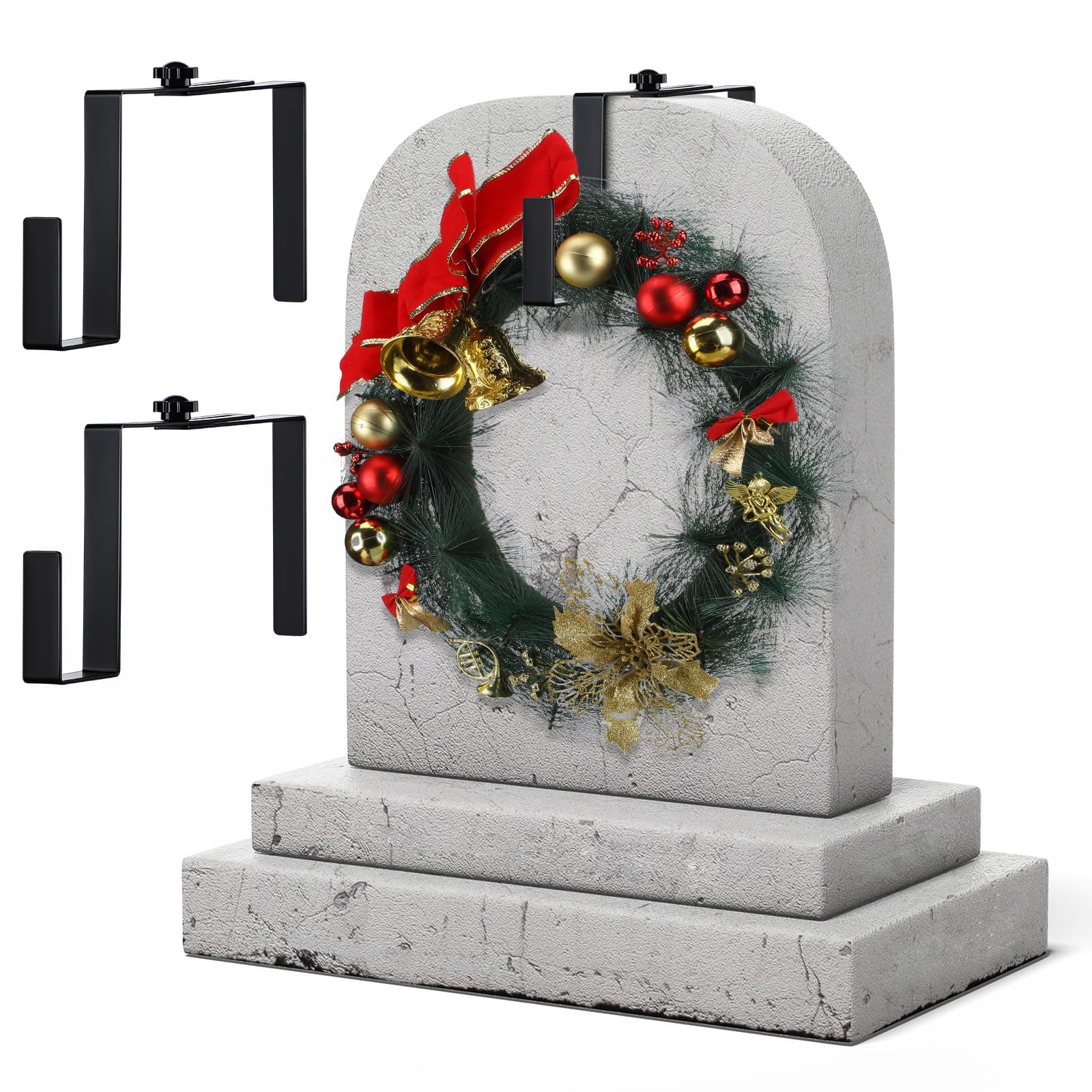 Blulu 2 Pcs 7'' to 11'' Metal Headstone Wreath Hanger Adjustable Flower Wreath Stands for Cemetery Tombstone Saddles for Headstones Cemetery Tombstone Gravestone Marker (Straight, Black)