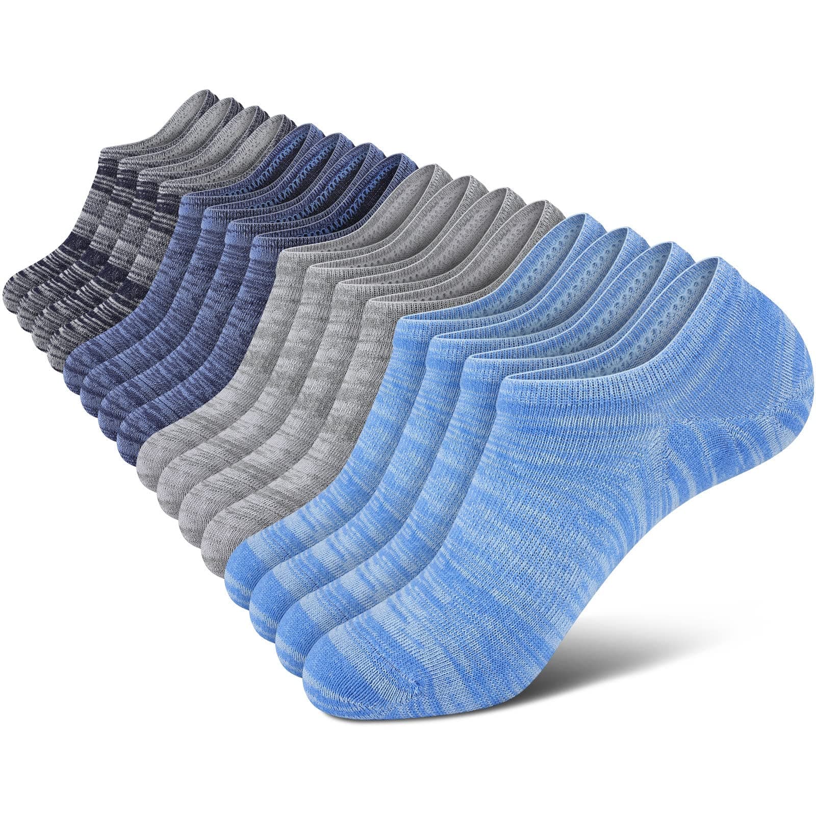 wernies No Show Socks Men, Low Cut Ankle Short Casual Cotton Socks with Non Slip Grips 6-10/11-13