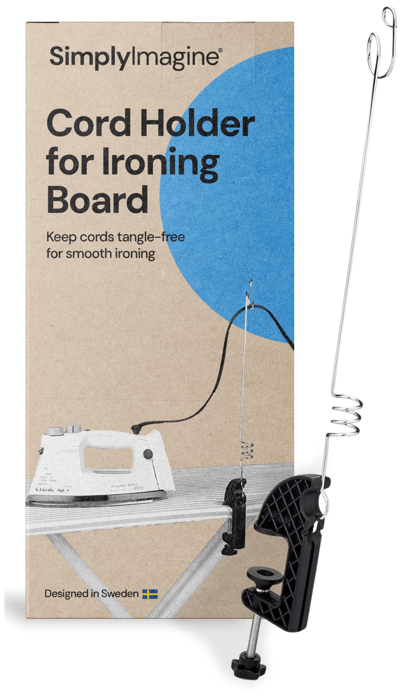 Flexible Iron Cord Holder - Metal, Tabletop Mount - Tangle-Free Pressing & Ironing Board Cord Holder - Universal Fit & Steam Compatibility