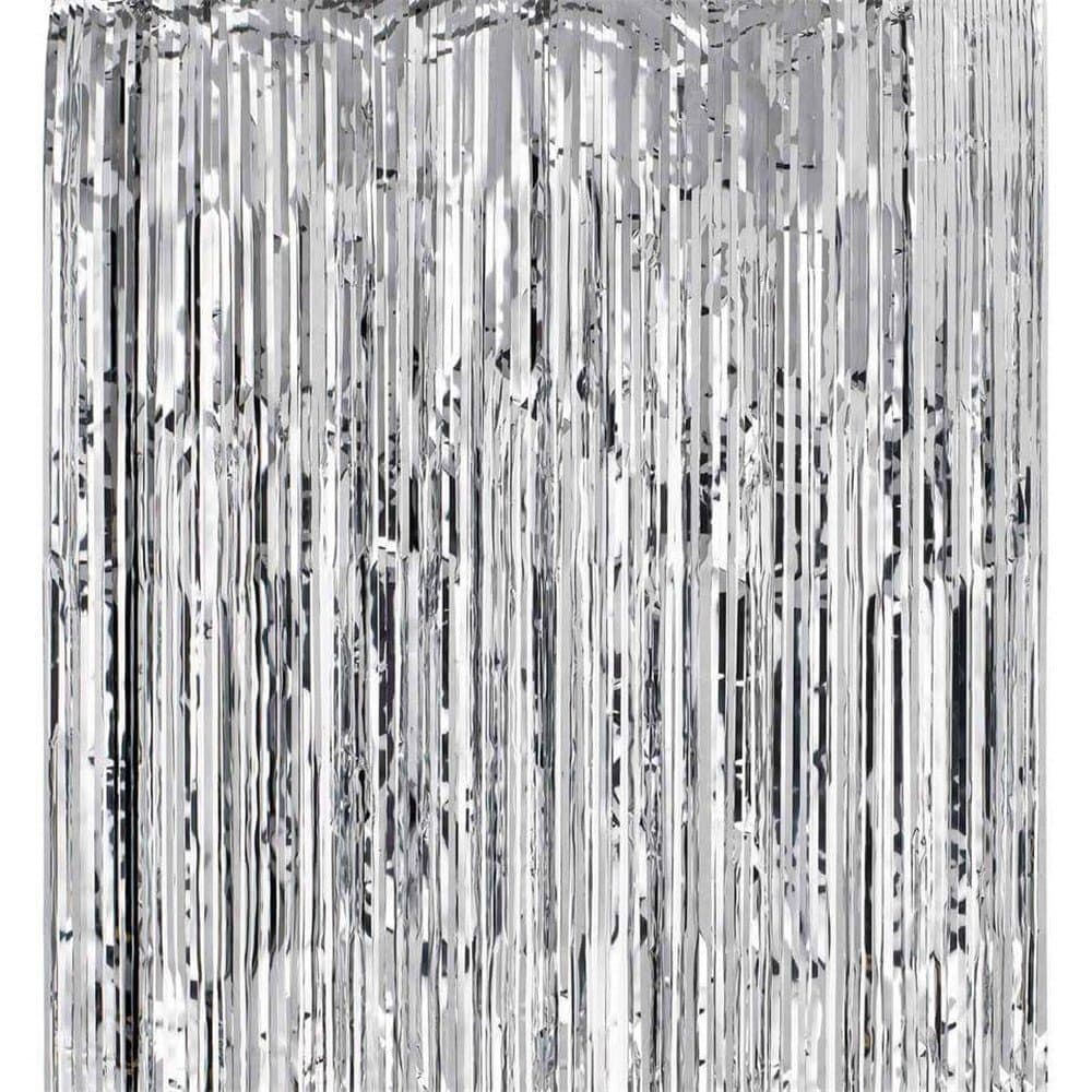 Silver 3.2ft x 3.2ft Metallic Tinsel Foil Fringe Curtains for Theme Party Photo Backdrop Wedding Decor