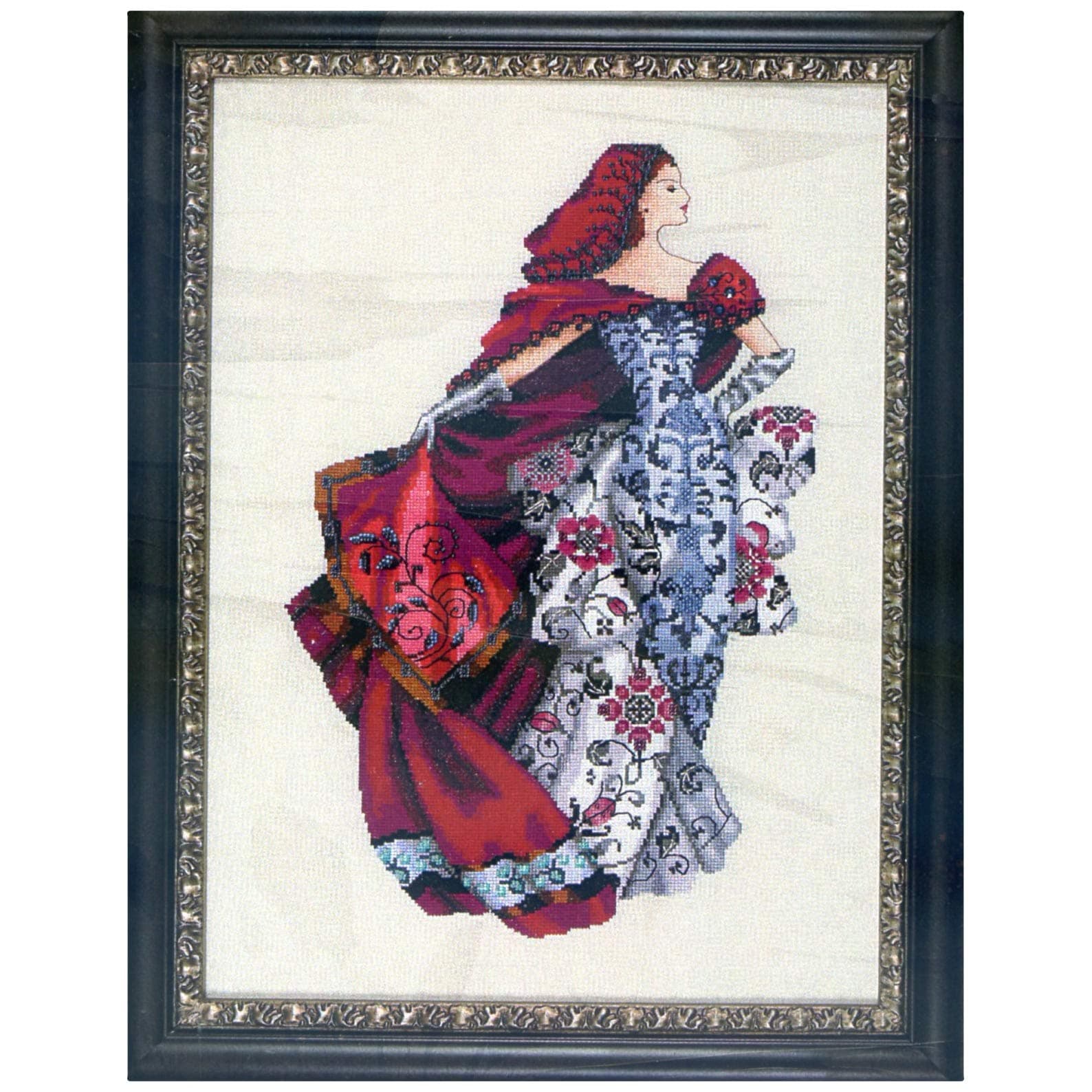 Mirabilia DesignsRed Linen Kit Beaded Counted Cross Stitch by Nora Corbett MD128 (Bundle: Chart, Fabric, Beads, Silk Floss)