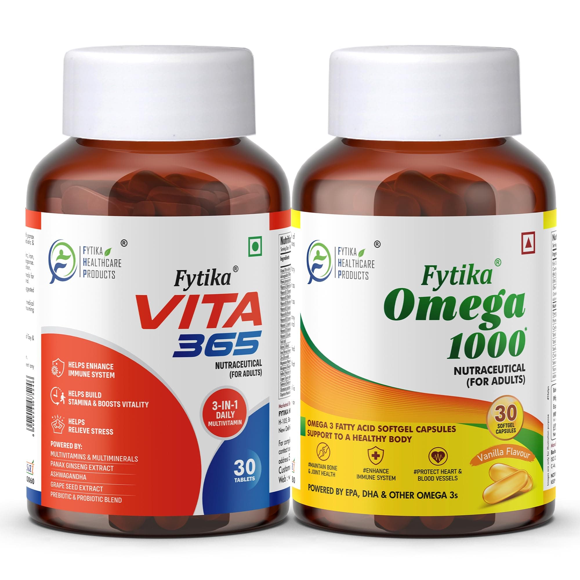 - Vita 365 & Omega 3 Fish Oil 1000mg Combo Pack - (30 Tablets and 30 Capsules) | Multivitamin for men and women with Antioxidant & herbs blend for Immunity & Omega 3 Maintains Bone & Joint Health