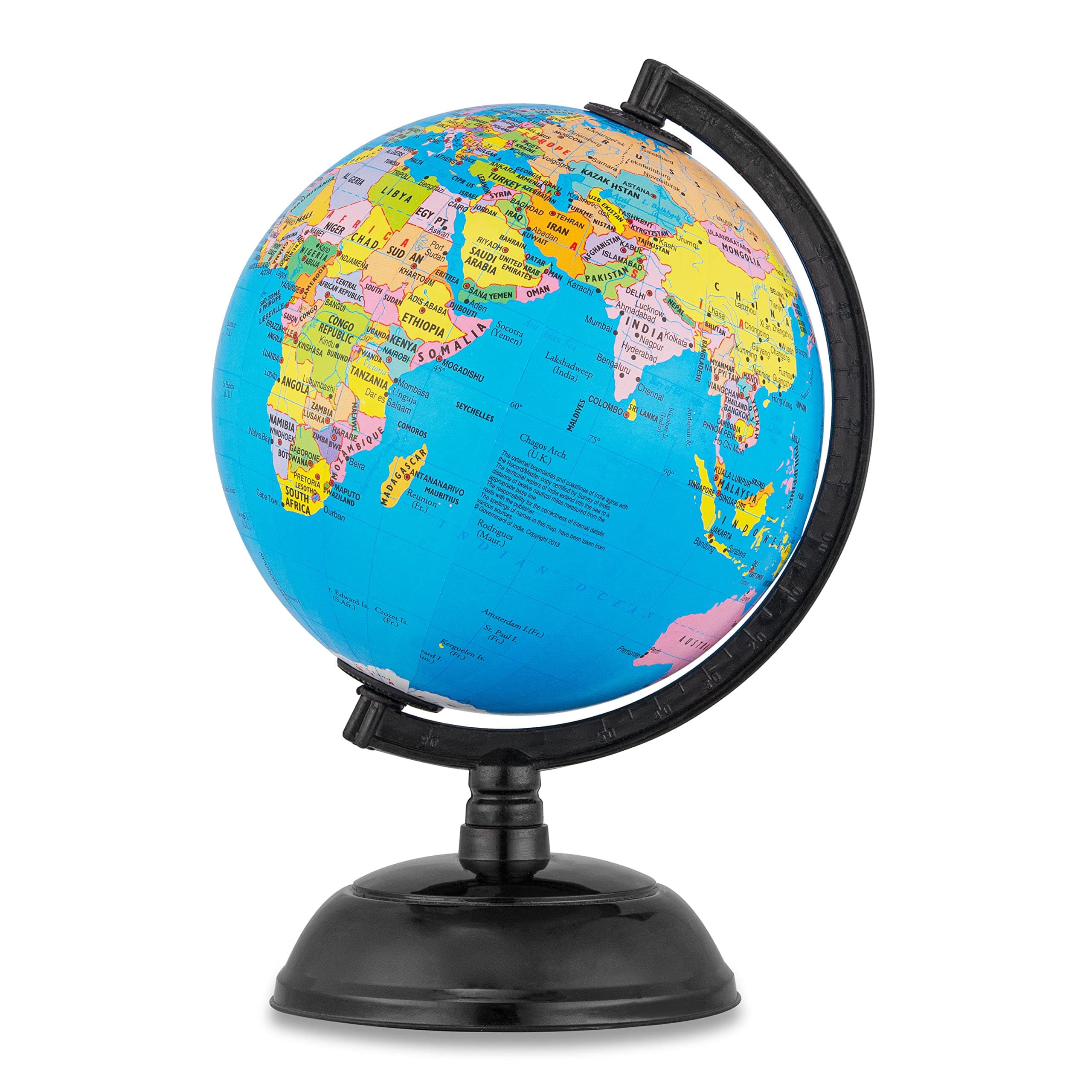 GLOBUS 505 5 Inches - 12.8 Cm Diameter and 7.9 Inches - 20 Cm Height Rotating World Globe With A.B.S Polymer Moulded Arc and Base Laminated Globe Surface with Time Scales and Informative Reading