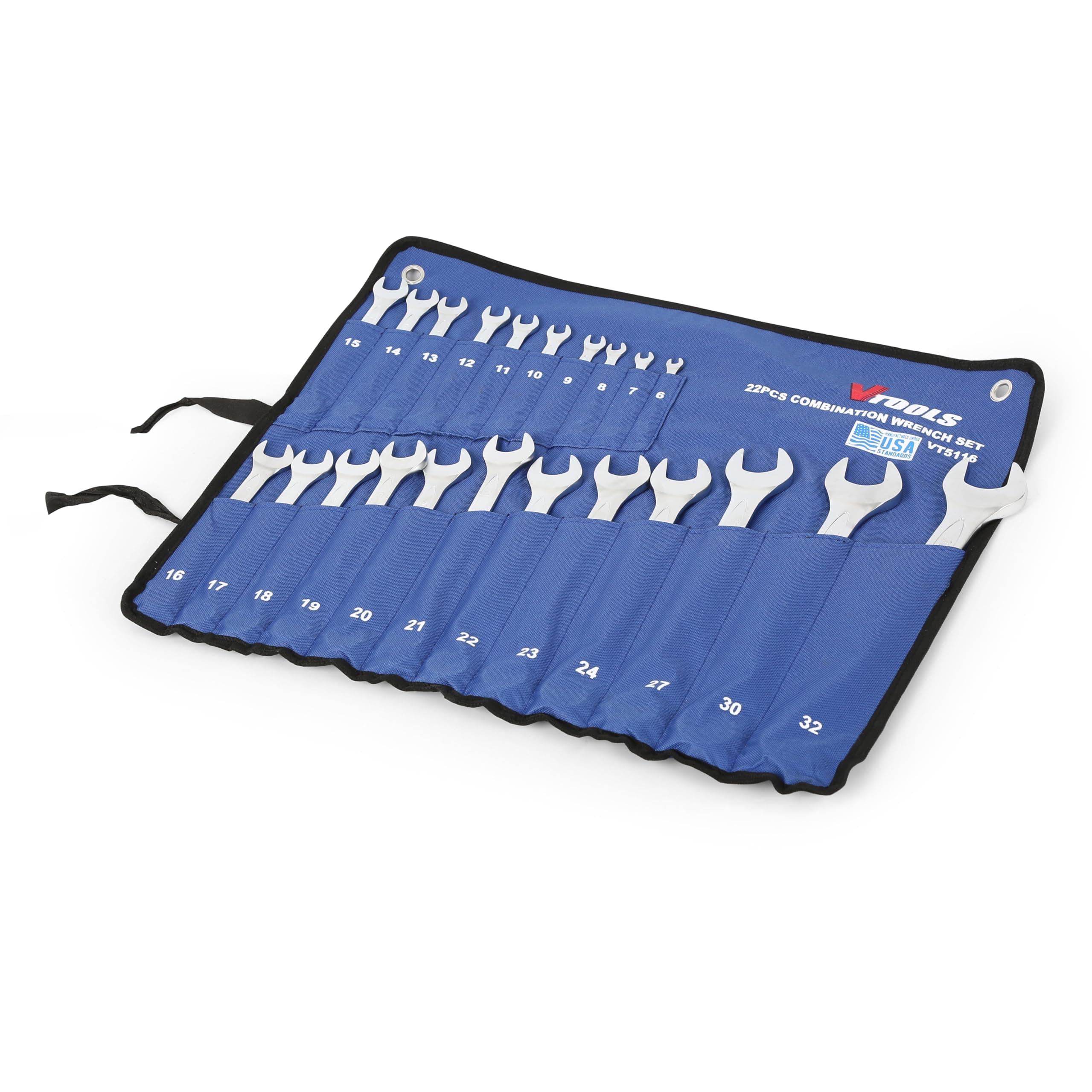 22-Piece Offset Combination Wrench Set, Sizes 6mm-32mm, Includes Roll-Up Storage Pouch, Precision Machined for Tight Fittings, Durable Chrome Finish, Spanner Set for Automotive & Mechanical Work