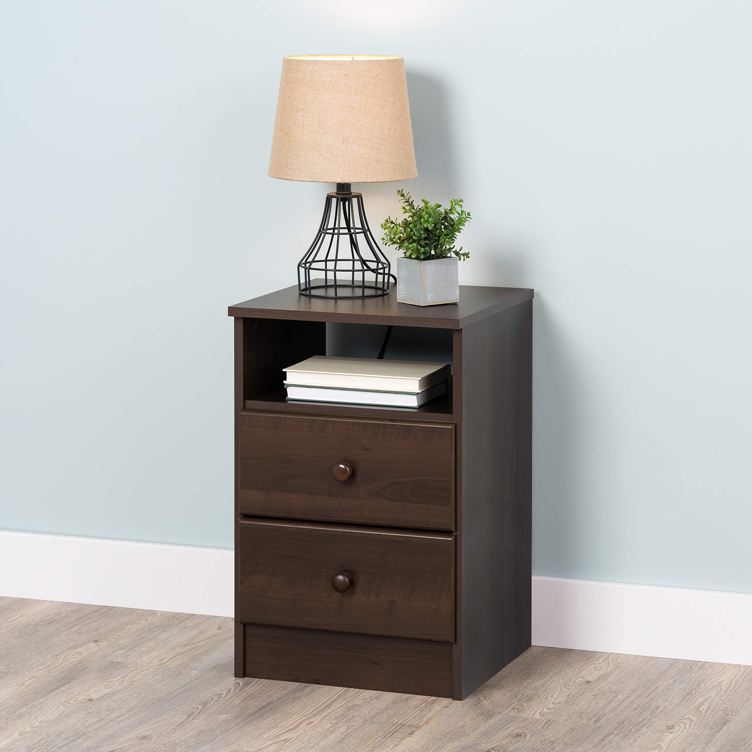 Astrid Simplistic Nightstand Side Table with 2 Drawers and Open Shelf, Functional Bedside Table 15.5" D x 16" W x 24.5" H, Espresso, EDNH-0402-1