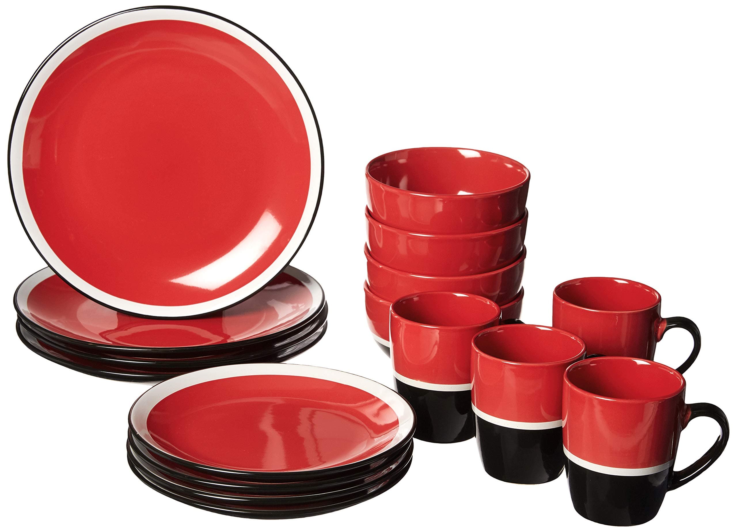 Studio California Color Eclipse 16 Piece Dinnerware Set, Red