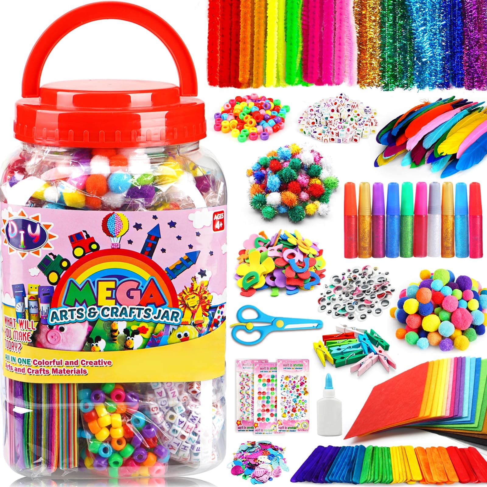 FUNZBO Easter Arts and Crafts Supplies for Kids -Kids Craft Kit with Pipe Cleaners, Popsicle Sticks, Pompoms & Stickers, All in One Homeschool Supplies, Toys Crafts for Girls Boys Age 4+