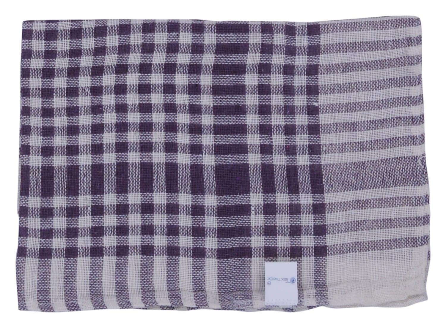 Textrick Cotton Checkered Cleaning Cloths Pack of 12 (White and Purple)