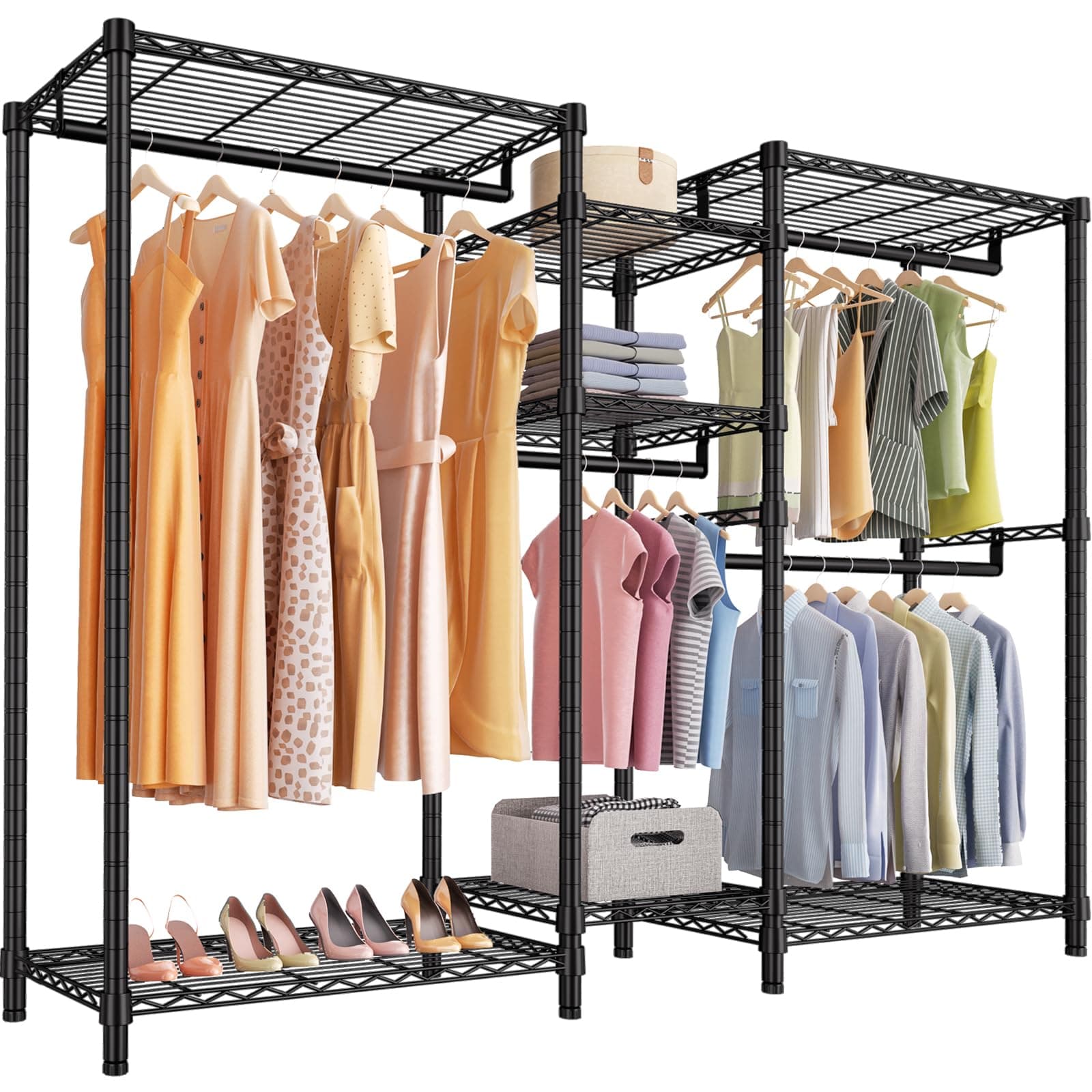 VIPEK Classic V6 Wire Garment Rack Heavy Duty Clothes Racks with Shelves, Freestanding Portable Wardrobe Closet Rack for Hanging Clothes Closet System 68.9" L x 15.7" W x 76.4" H, Load 850LBS, Black