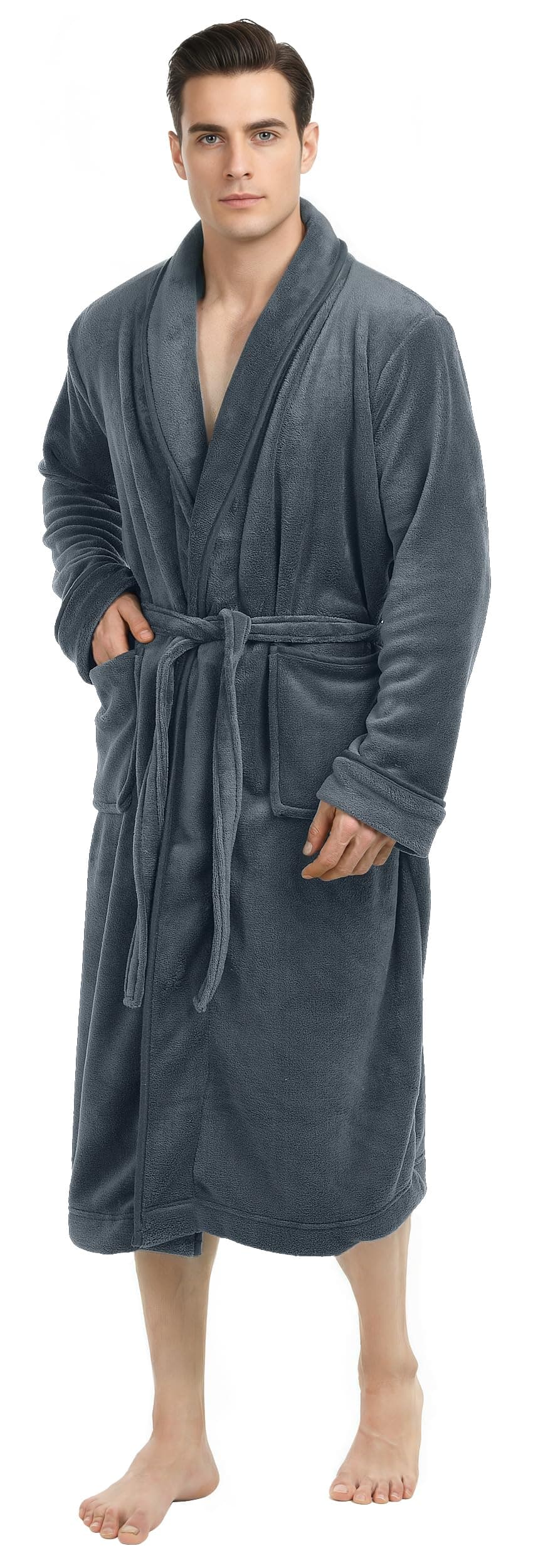 Mens Robe, Luxury Plush Fleece Mens Bathrobe, Spa Bath Robe for Men