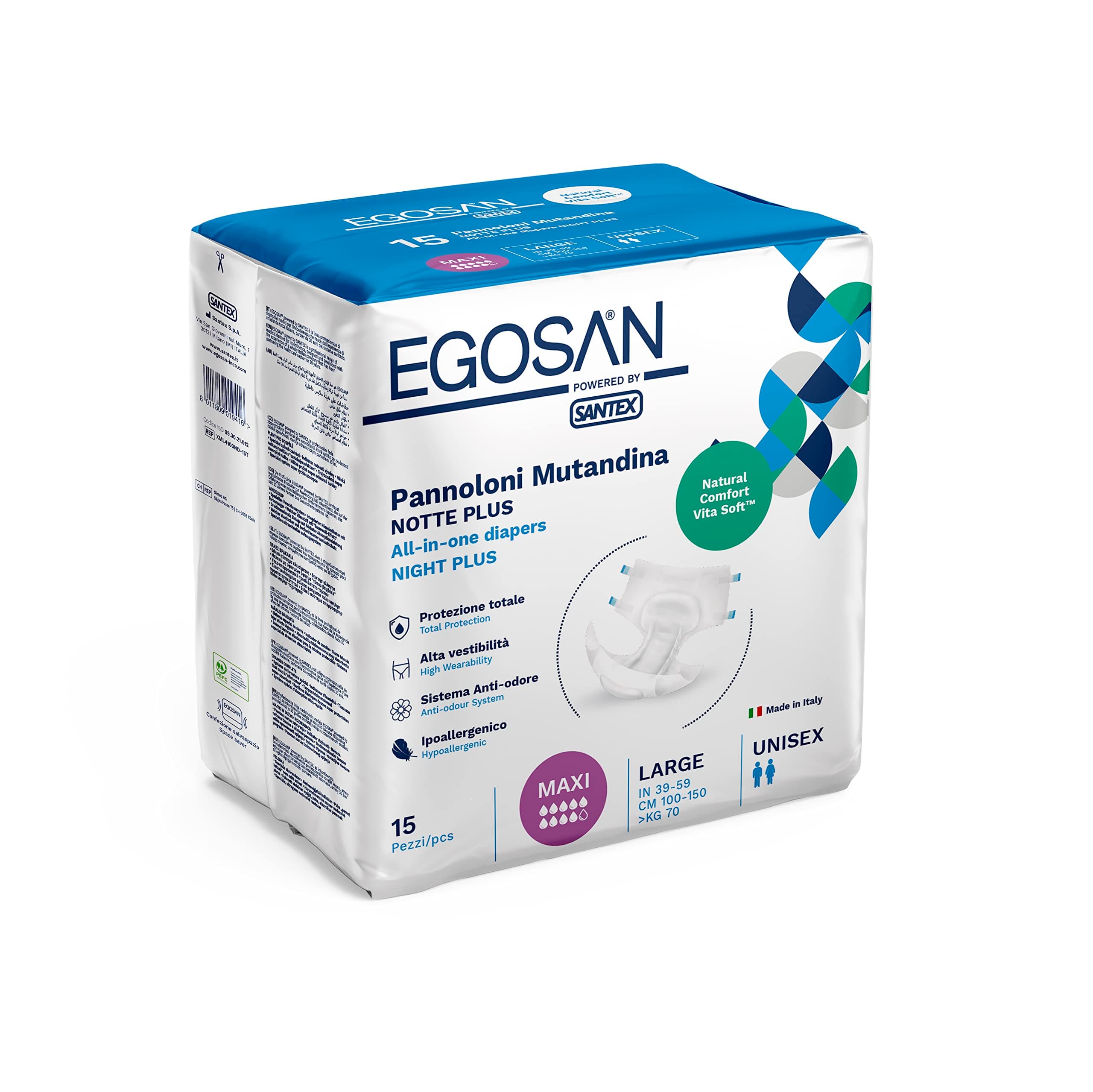 Egosan Maxi Incontinence Disposable Adult Diaper Brief with Tabs Maximum Absorbency and Adjustable for Men and Women (Large 15-Count)