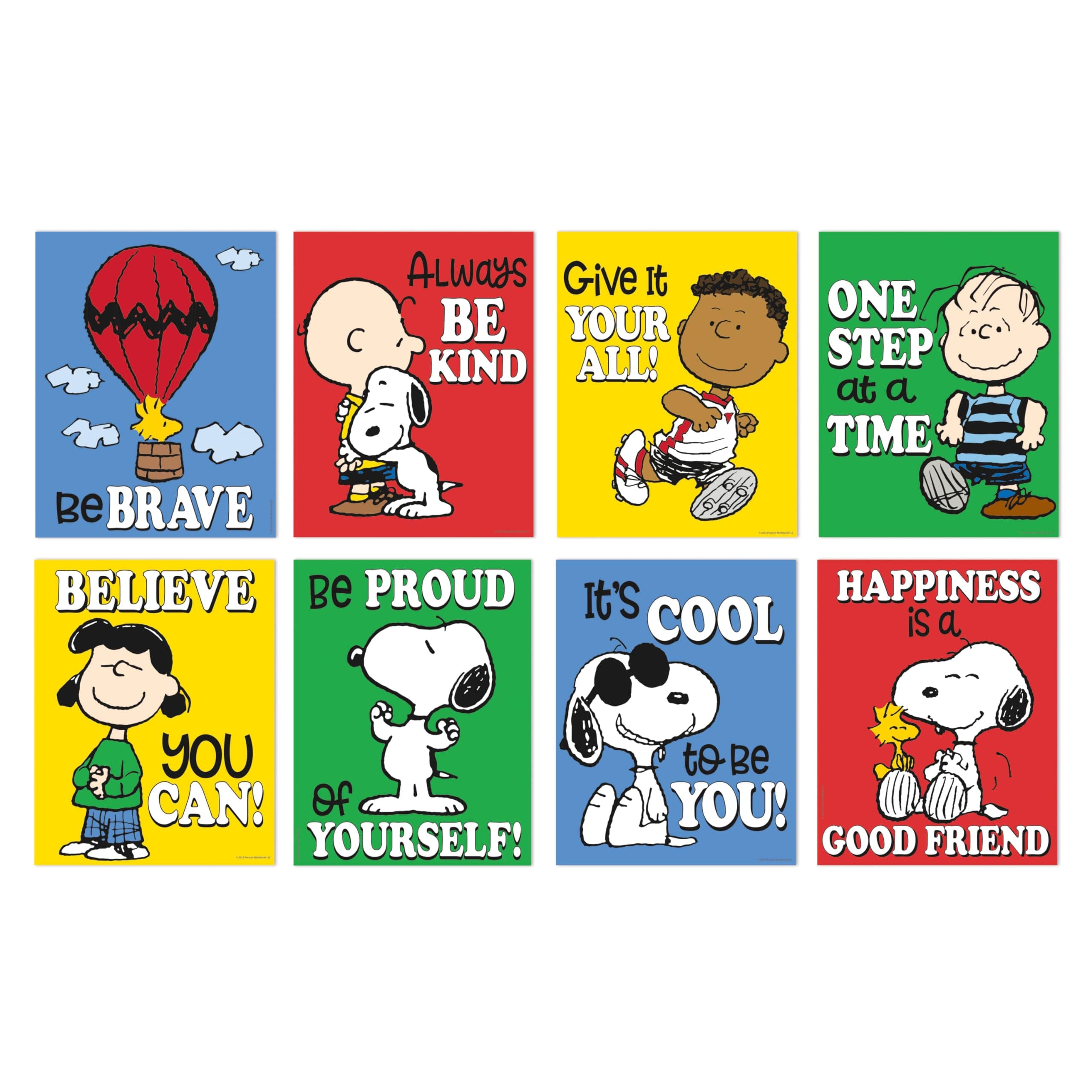 Eureka Peanuts Mini Classroom Poster Set for Teachers, 11" x 14", 8 Pieces