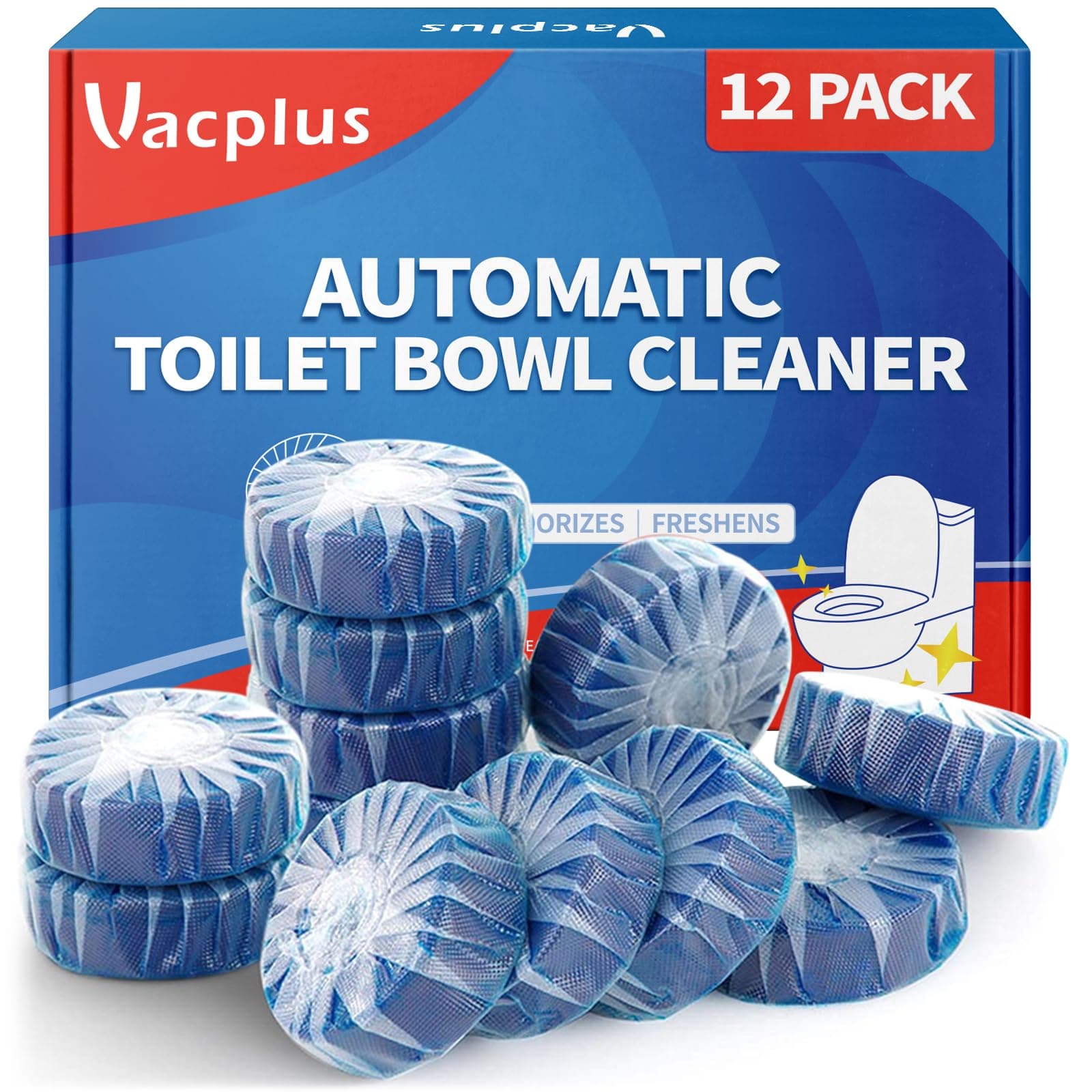 Automatic Toilet Bowl Cleaner Tablets, Drop-In Tank Cleaner for Bathroom, Prevent Stains & Deodorize, Long-Lasting Cleaning Tabs, Easy-Use Freshener for Bowl & Tank, 12 Pack